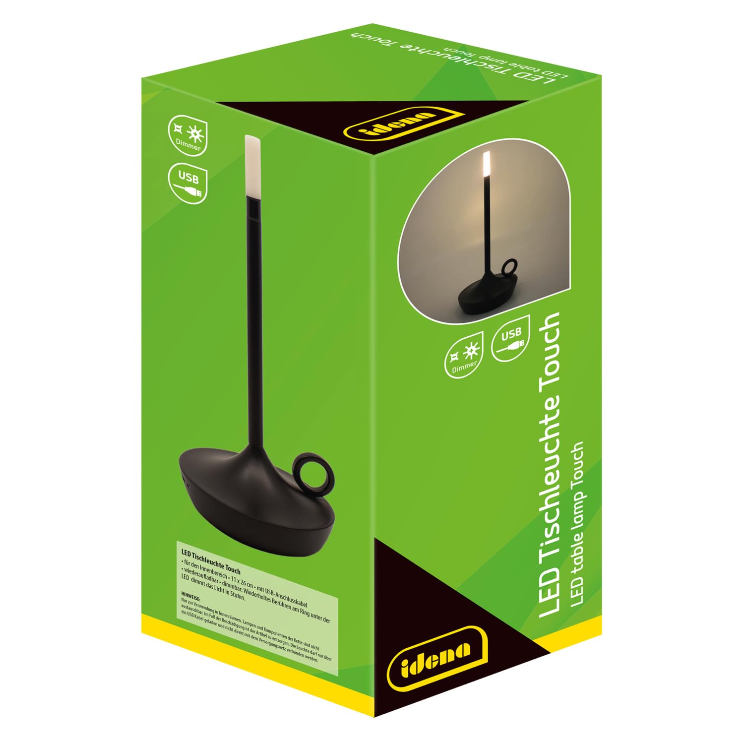 Idena 50121 - Led Touch Table Lamp In Black, Rechargeable Lamp For Indoors, Approx. 26 Cm, Table Lamp With 3 Modes