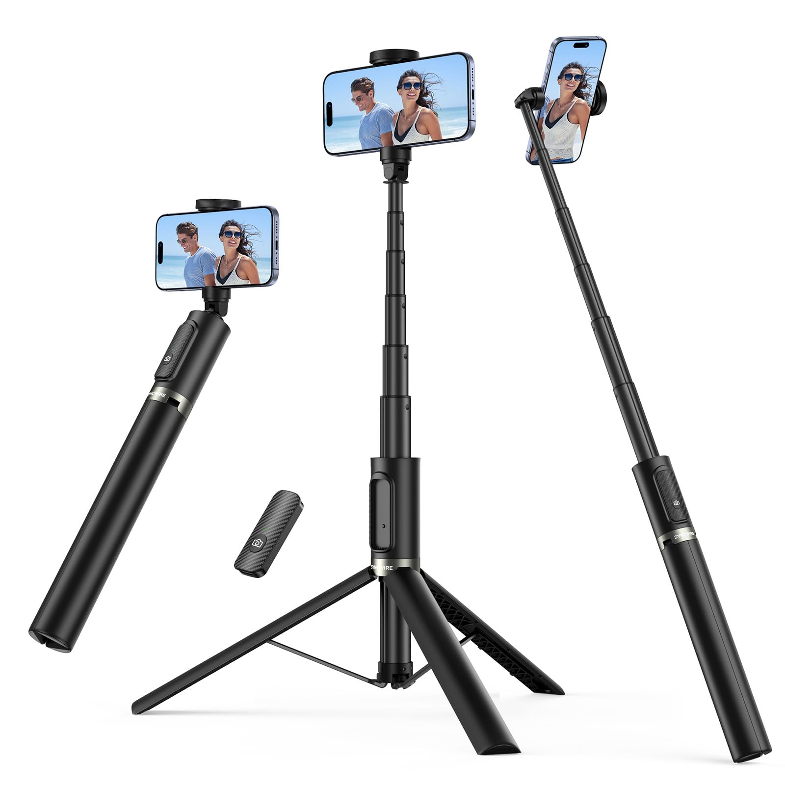 Syncwire 55" Selfie Stick Phone Tripod, All-In-One Extendable Aluminum Cell Phone Tripod Stand Travel Tripod With Rechargeable Bluetooth Remote, Compatible With Iphone, Samsung And More Android Phone
