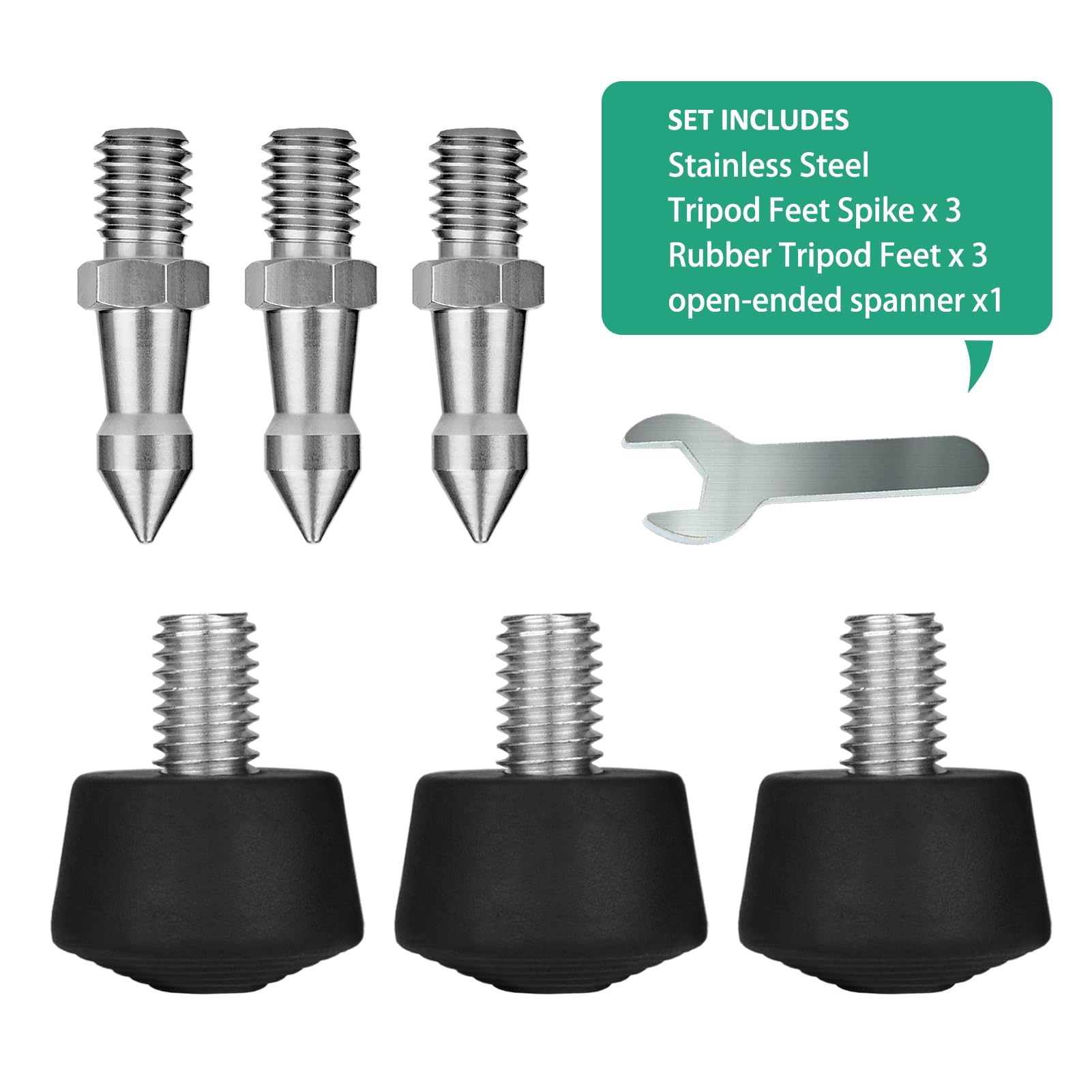 Rigych 6 Pcs Tripod Spike Feet - 3/8-16 Thread, Rubber & Stainless Steel Spike Feet, Universal Anti-Slip
