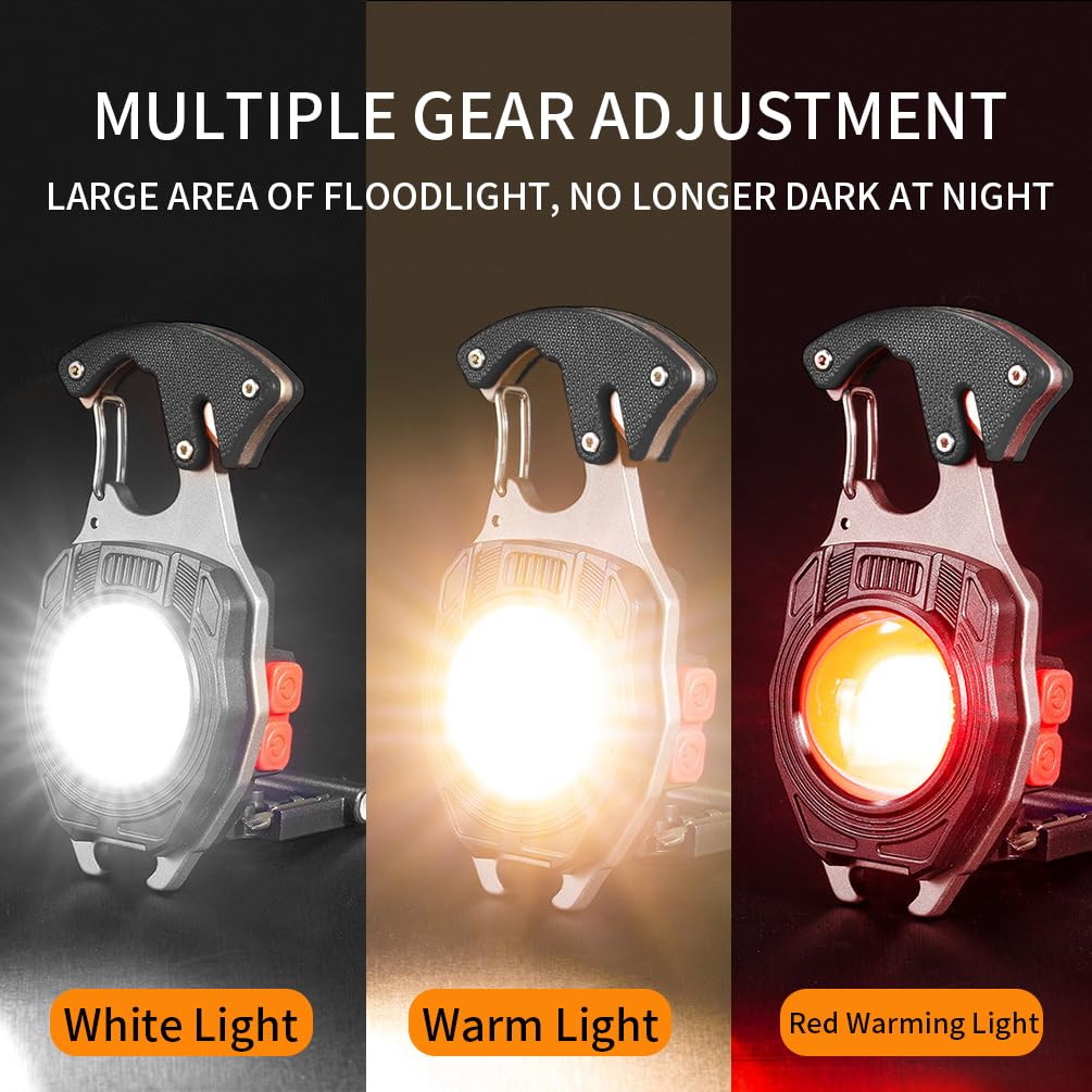 By-J Led Small Flashlight Multitool, Rechargeable Keychain Light, Cob Multi-Function Mini Work Light, 500 Lumens, 7 Lighting Modes With Electric Lighter, Seat Belt Cutter, Screwdriver, Whistle