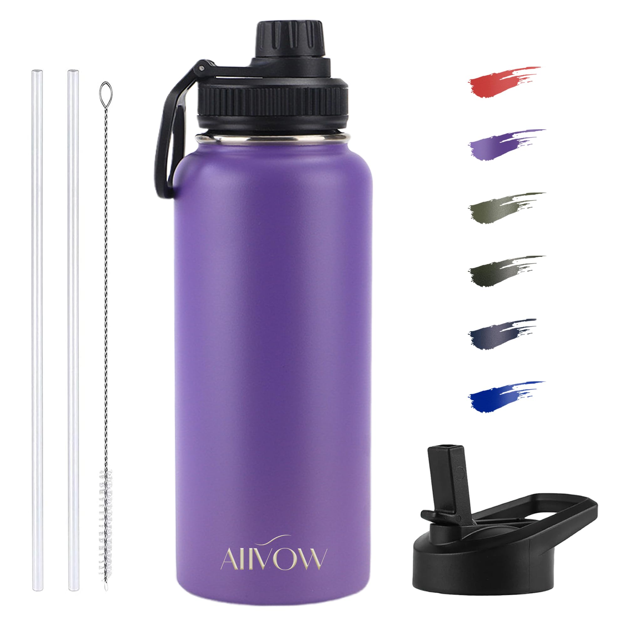 Insulated Water Bottle 32 Oz With Straw, Metal Vacuum Stainless Steel Water Flask, Leak Proof