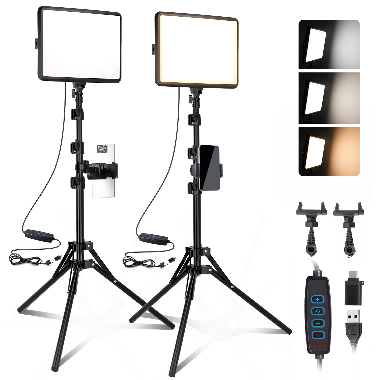 Niceveedi 2-Pack Led Video Light Kit, Studio Light, 2800-6500K Dimmable Photography Lighting Kit With Tripod Stand&Phone Holder, 73" Stream Light For Video Recording, Game Streaming, Youtube