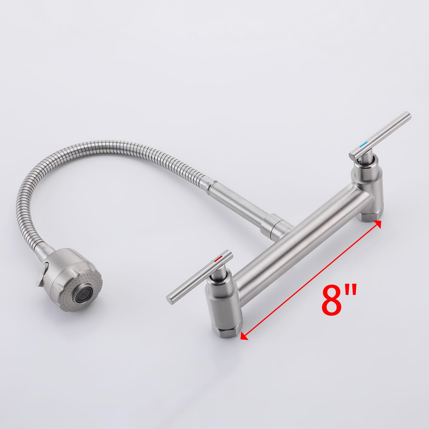 Flwueue Wall Mount Faucet With Sprayer 8 Inch Center, Kitchen Sink Faucet With Dual Handle, Stainless Steel Constructed Sink Mixer Tap, Laundry Utility Faucets, Lead-