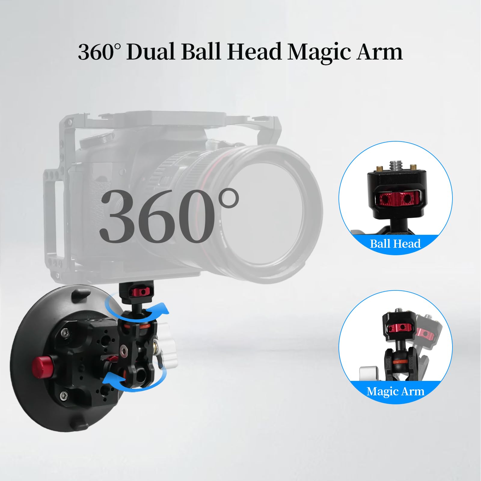 Fifield 4.5In Camera Suction Cup Phone Mount With Ball Head Magic Arm, Quick Release Car Mount For Action Camera Phone Dji Insta360, Air Pump Vacuum Suction Cup, 1/4" 3/8" Arri Holes