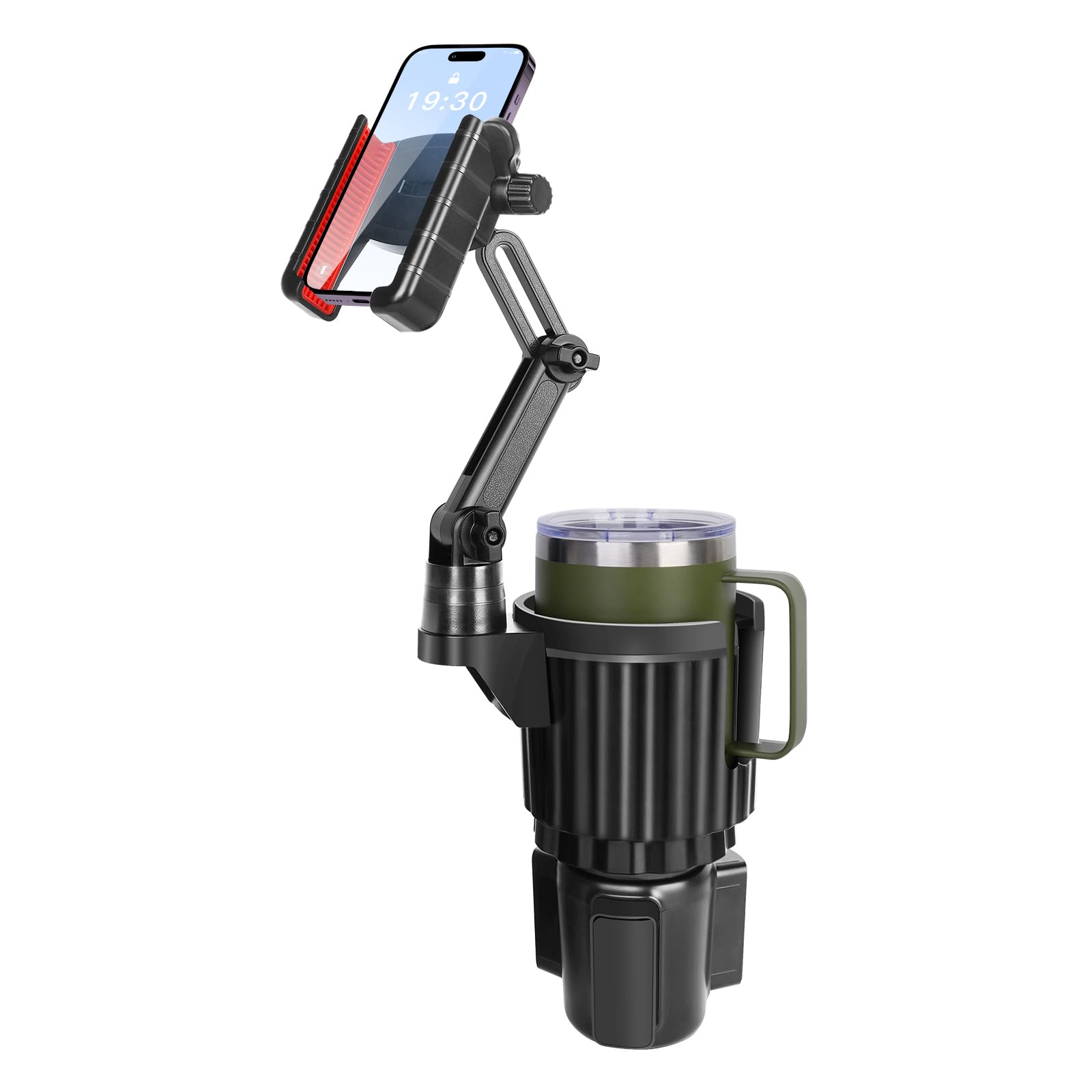 Degum  Cup Phone Mount For Car, [Super Stable] 2 In 1 Car Cup Holder Expander With Offset Adjustable Base, Cell Phone Cup Holder Mount For Car Compatible With All Smartphones