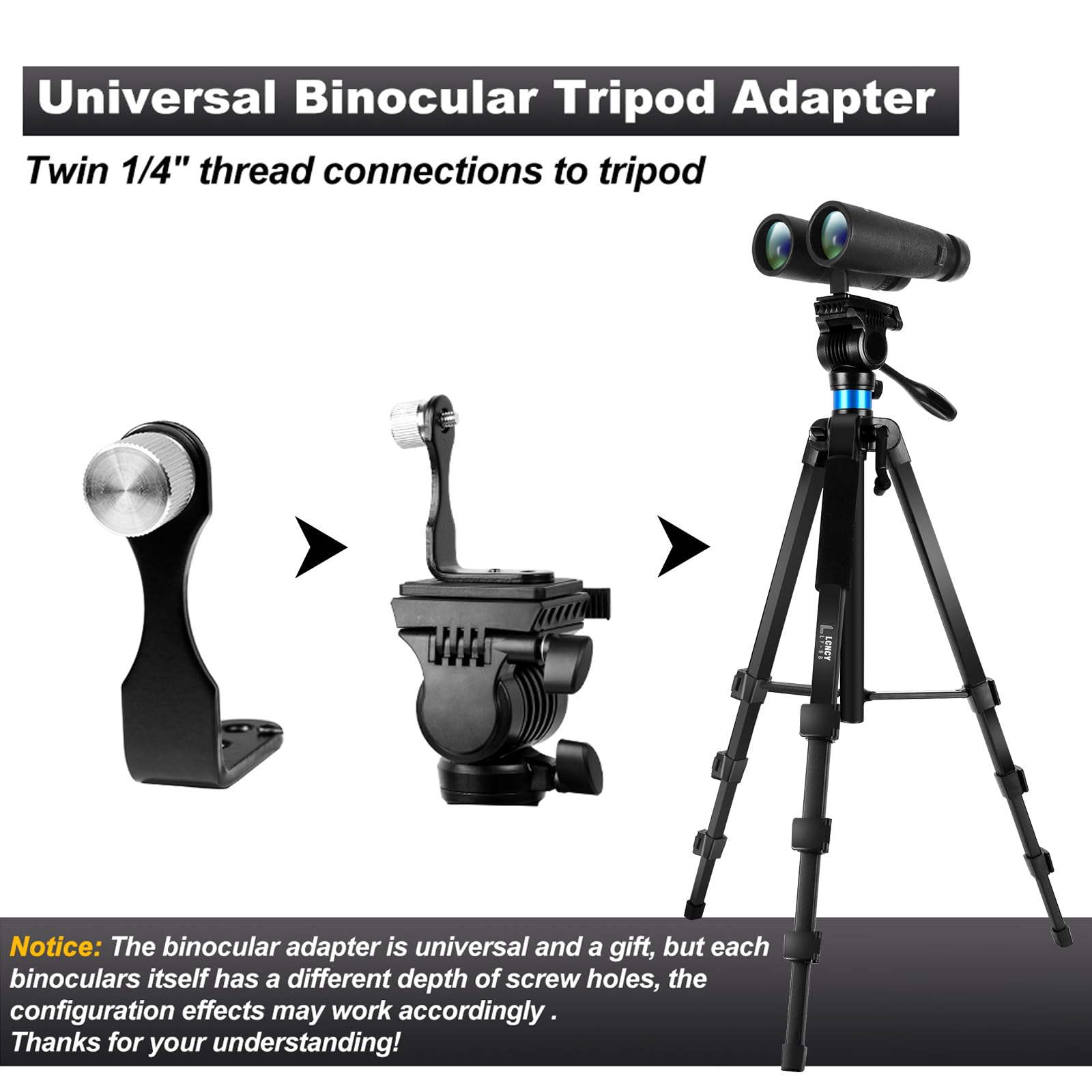 Lcncy 68 Inch Binocular Or Spotting Scope And Shooting Tripod Hunting Rest V Yoke Stand, With Binoculars Adapter And Removable 360° Rotate Fluid Head, Compatible With Binoculars/Spotting Scope/Shooting/Dslr