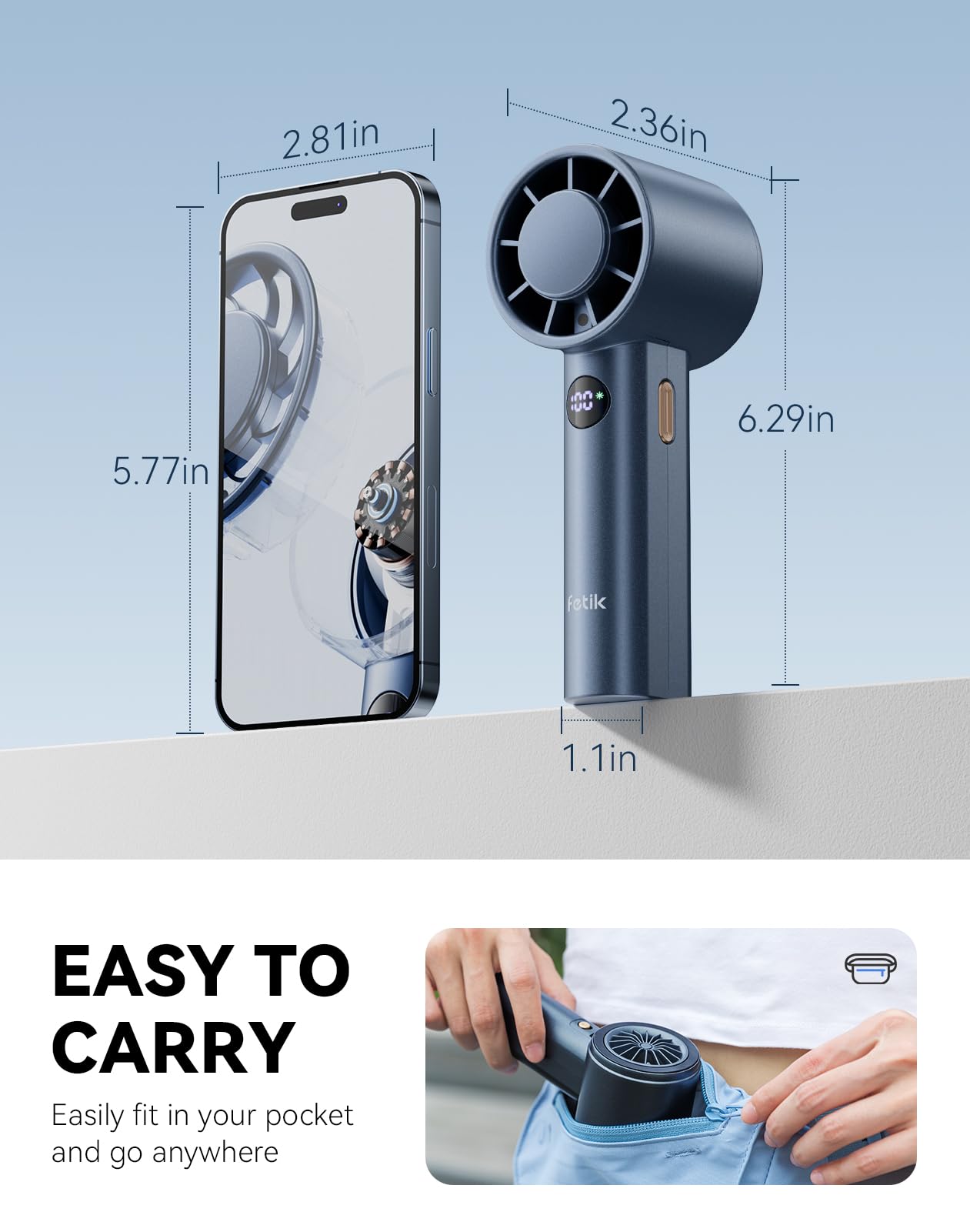 Portable Handheld Fan, Speed(1-100) Adjustable Personal Turbo Fan, 3600Mah Usb Rechargeable Mini