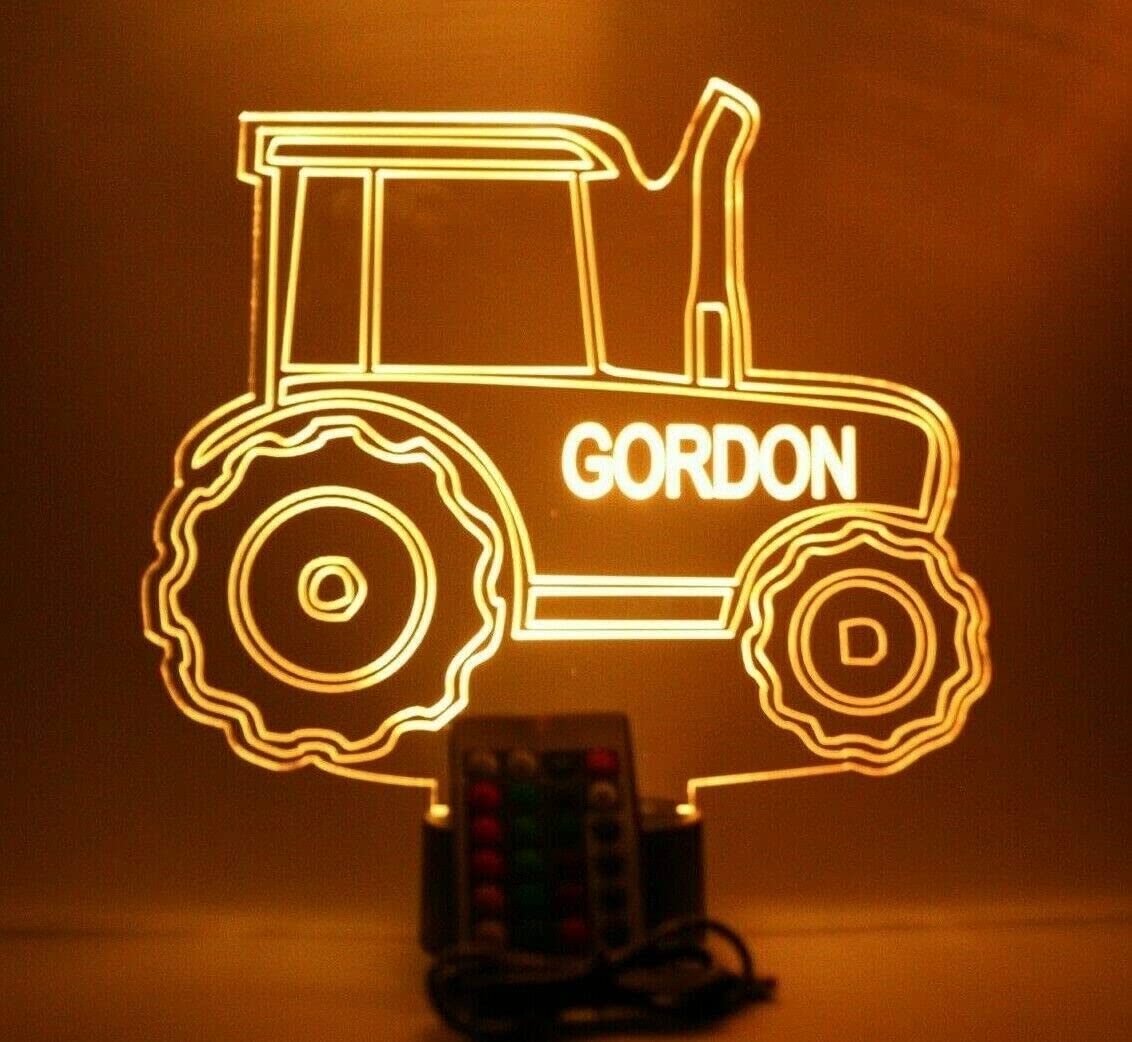 Mirror Mania Tractor Shape Design Engraved Captivating Handmade Personalized Farm Construction Hauling Pulling Farming Tractor Night Light Up Table Lamp Led - It'S Wow, 16 Color Changing Options With Remote