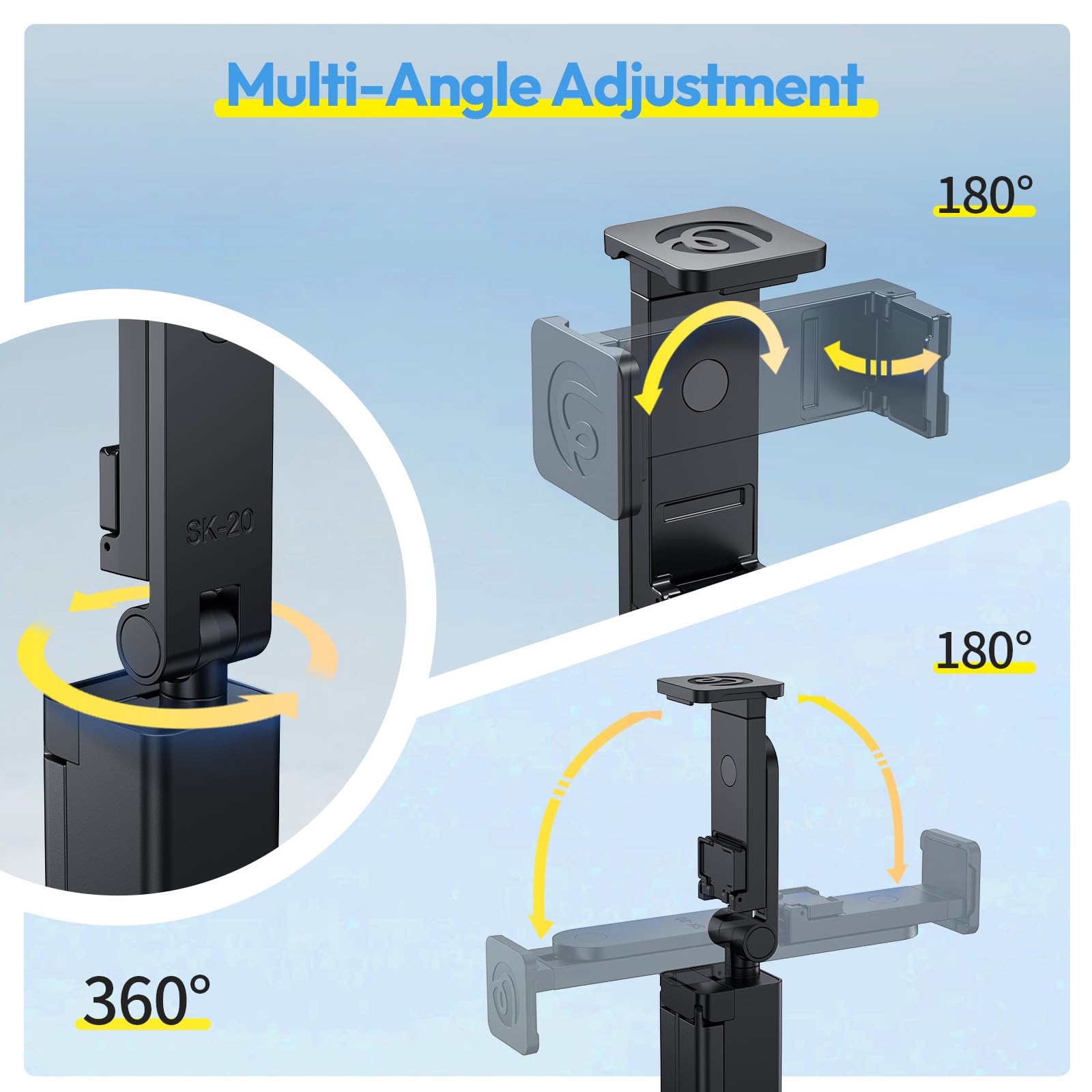Ulanzi Sk-20 Adjustable Cellphone Stand For Desk, 360° Rotation Foldable Aluminum Phone Holder Stand, Anti-Slip Base Portable Universal Smartphone Tripod Compatible With Iphone/Android Travel Bedside
