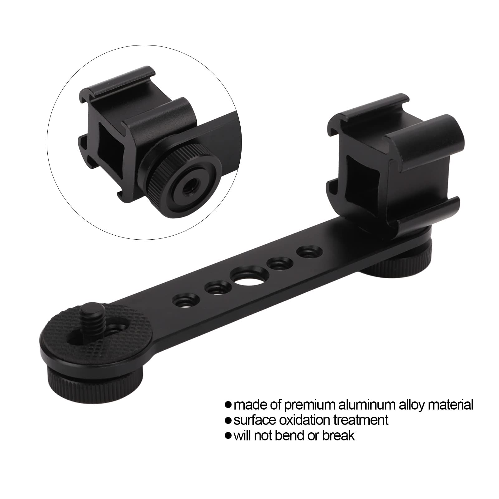 Hilitand Triple Cold Shoe Mount, Gimbal Microphone Light Extension Bar Bracket Aluminium Alloy With 1/4In And 3/8In Screw Holes For Dji Om 3/2, For Zhiyun Smooth 4, For Feiyu Gimbal Stabilizer(Black)