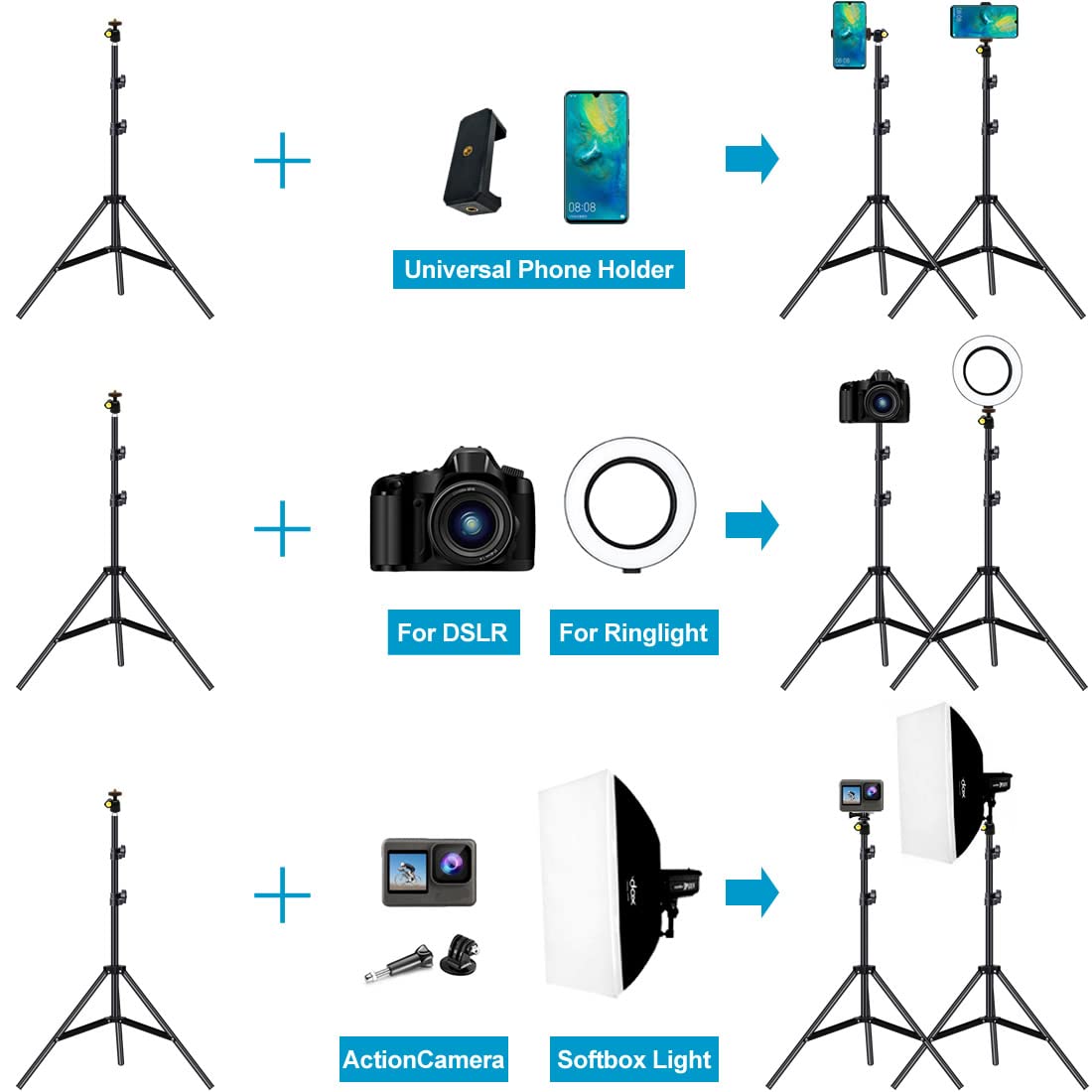 Dayleer Selfie Stick Tripod, 65" Extendable Tall Camera Cell Phone Tripod Stand With Remote For Iphone 15 14 13 12 11 Pro Max Samsung Galaxy S23 S22 S21