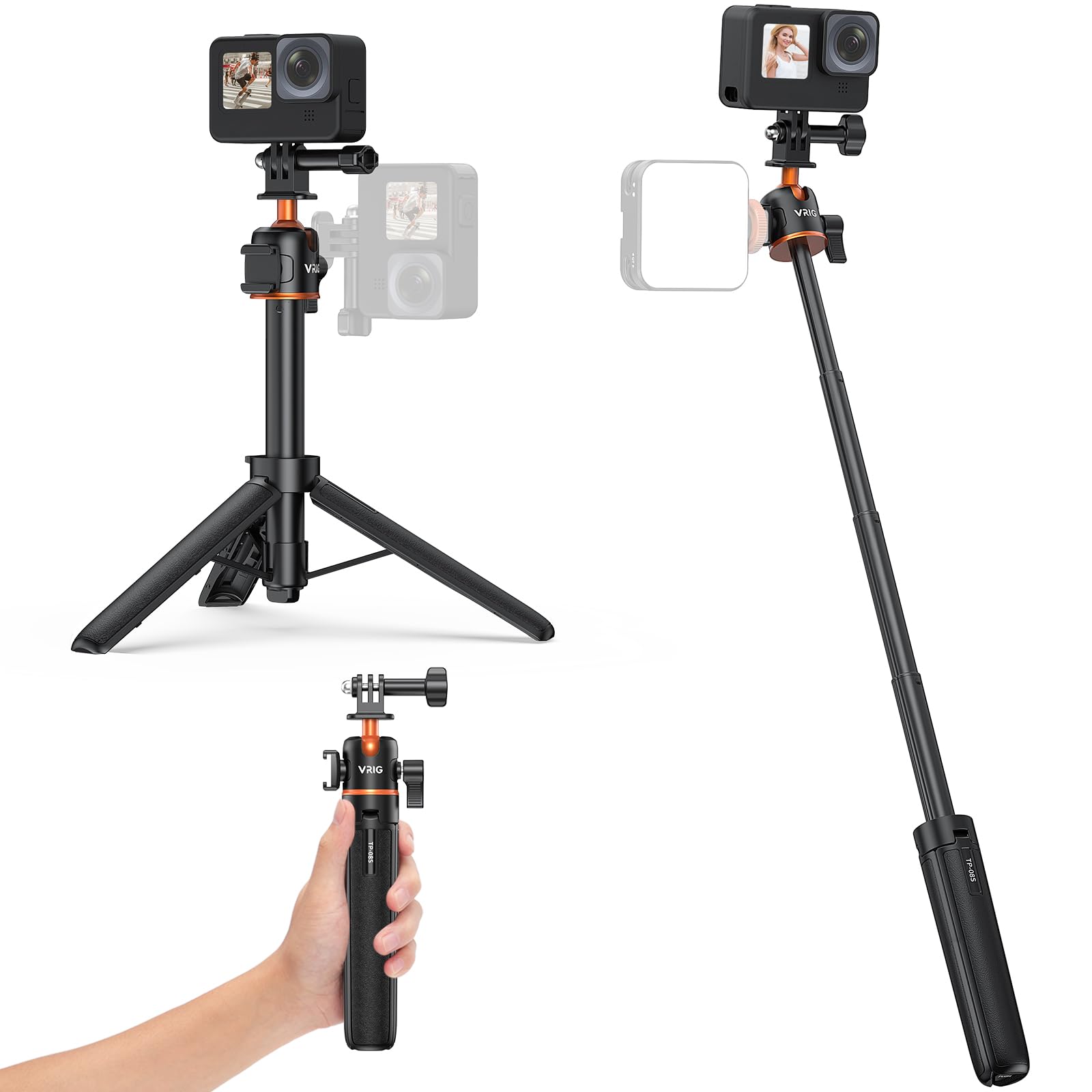 Vrig Select Vrig 21" Extendable Selfie Stick Tripod For Gopro With 360° Ballhead, Portable Vlog Selife Stick Tripod Stand For Dji Osmo Action 5Pro/4/3,Gopro Max Hero 13 12 11 10 9 8 7 6 5/Insta 360 Ace Pro