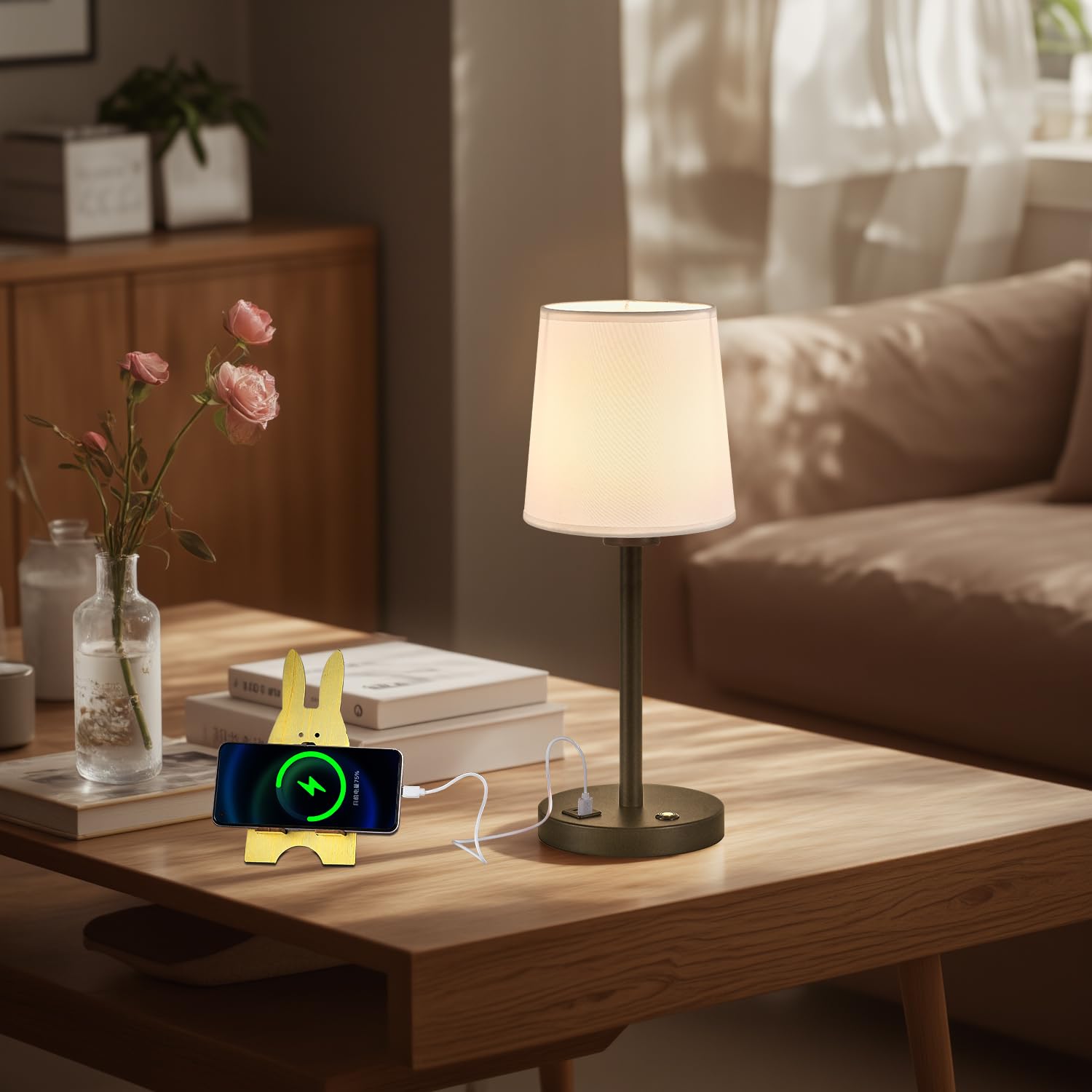 Cnmykyds Cordless Rechargeable Table Lamp, Wireless Table Lamp, 10000Mah Rechargeable Battery Powered Lighting, Stepless Dimmable Light For Dining Room,Bedroom,Bedside,Bar,Night Light,Camping(A:Black)
