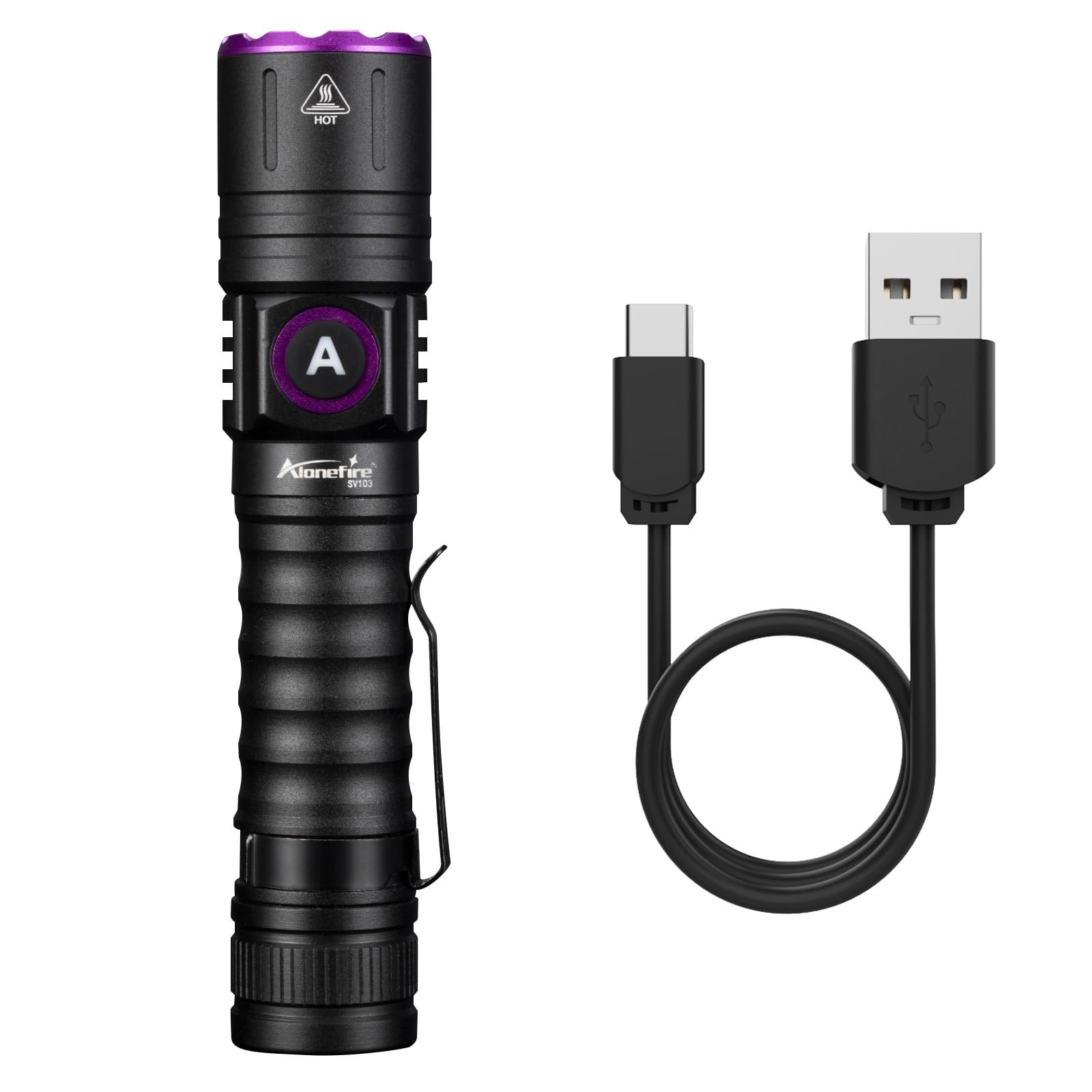 Alonefire Sv103 365Nm Uv Flashlight 10W Type C Usb Rechargeable Black Light Money Detector For Resin Curing, Pet Urine Detection, Scorpion, Fishing, Minerals, Leaks, Cure Glue With Battery