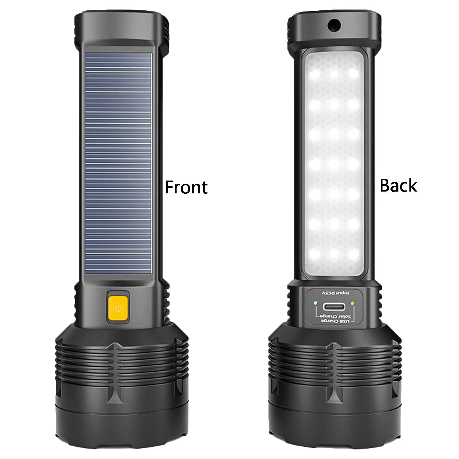 Mviocs Led Flashlight Solar/Rechargeable, Powerful Flashlight Torch With 3 Modes, Super Bright Small Led Flash Light Waterproof,Adjustable Brightness For Camping,Outdoors,Emergency