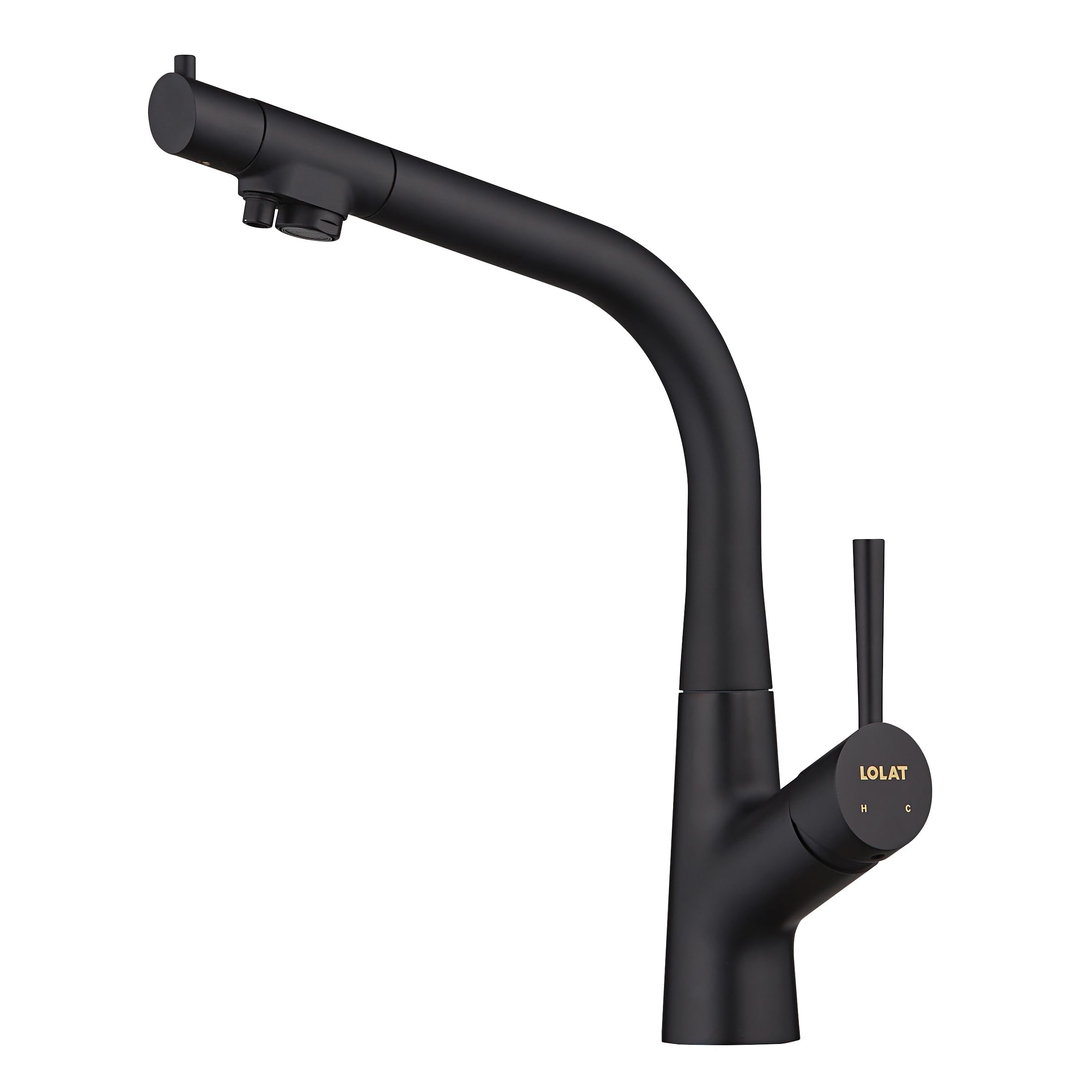 Stilwerk Creation & Living Stilwerk 3 In 1 Kitchen Sink Faucet Krp2258Lf-Z, 3 Way Kitchen Faucet, Cold And Hot Water Mixer Kitchen Tap, Brass Drinking Water Faucet, 360° Swivel, Lead-, Black