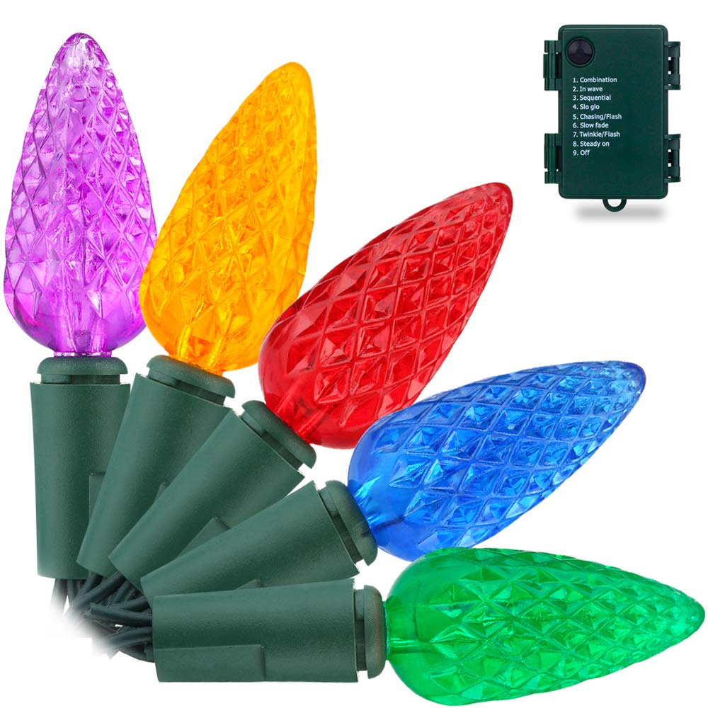 Recesky C6 Christmas String Lights With Built-In Timer - 50 Led 18Ft Faceted Bulb Battery String Lights - Fairy Lighting For Garden Bedroom House Wreath Xmas Christmas Tree Decorations - Multi Color