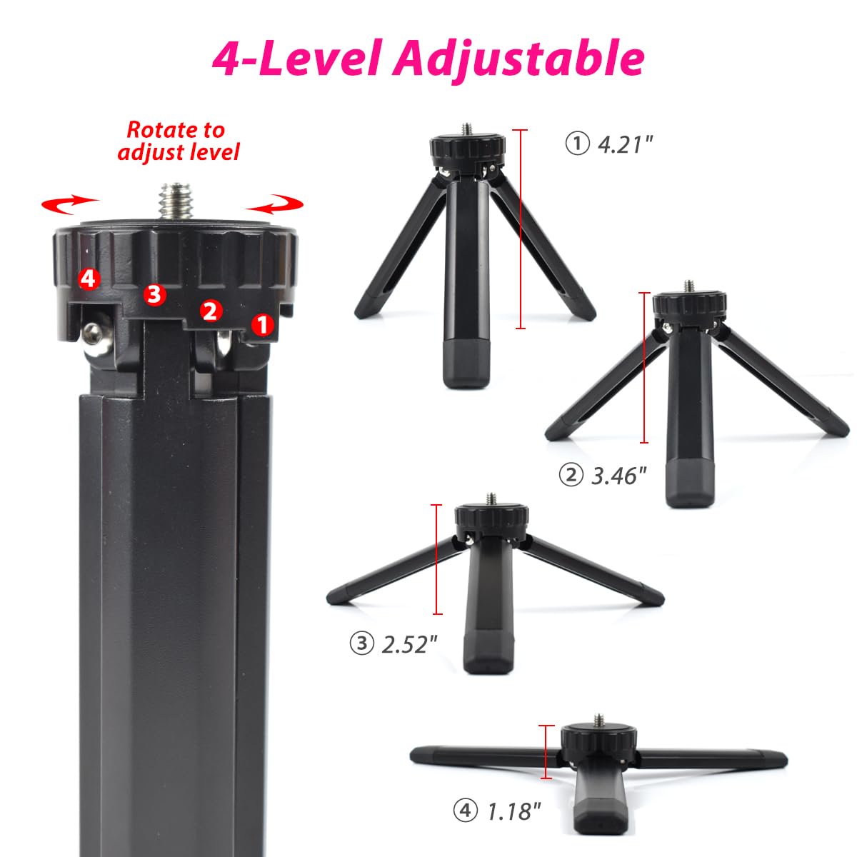 Akeipho Aluminum Mini Tripod, Desktop Tabletop Tripod Stand For Dslr Cameras, Zhiyun Smooth, Dji Ronin Sc/Rs3 Mini,Osmo Mobile,Moza Mini,Gimbal Handle Tripod (Level Adjustable)