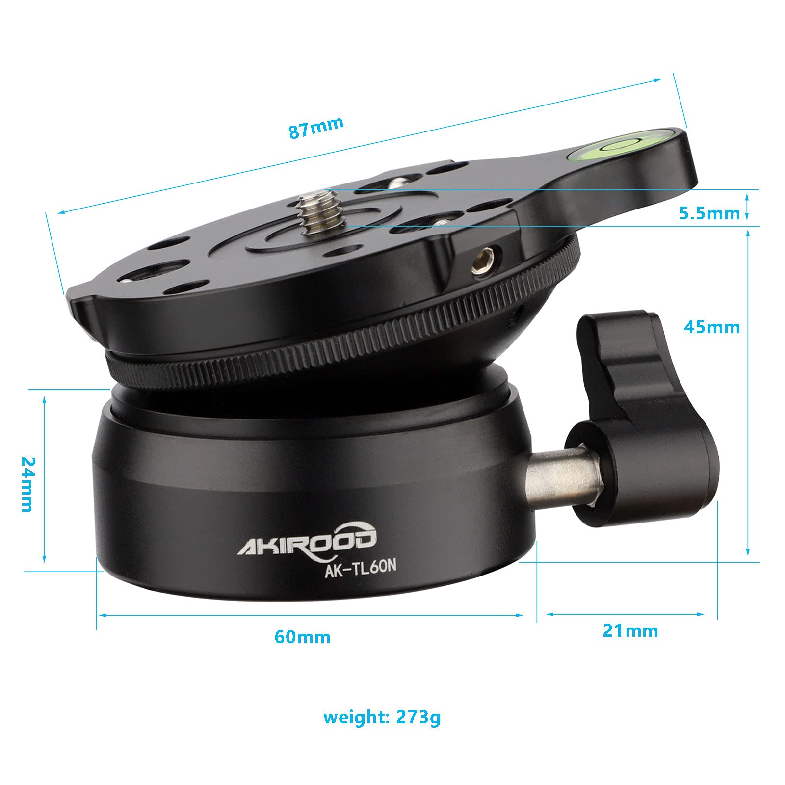 Akirood Tripod Leveling Base Half Ball,For Canon Nikon And Other Dslr Cameras Tripods Monopods With Offset Bubble Level With“1/4" 3/8" Thread