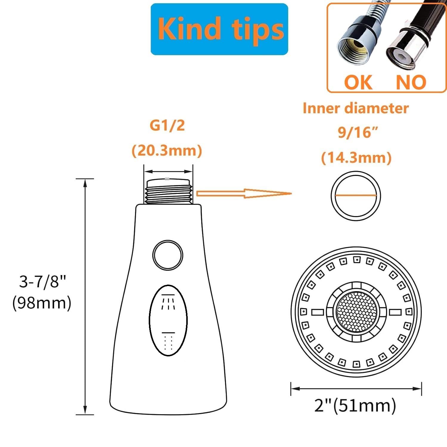 Fat-Cattie Pull Down Kitchen Faucet Sprayer Head Replacement Part - Pull Out Sink Sprayer Replacement Nozzle, Kitchen Faucet Head Hose Spray Tap Spout Only For G1/2(20Mm) Connector (Brushed Nickel)