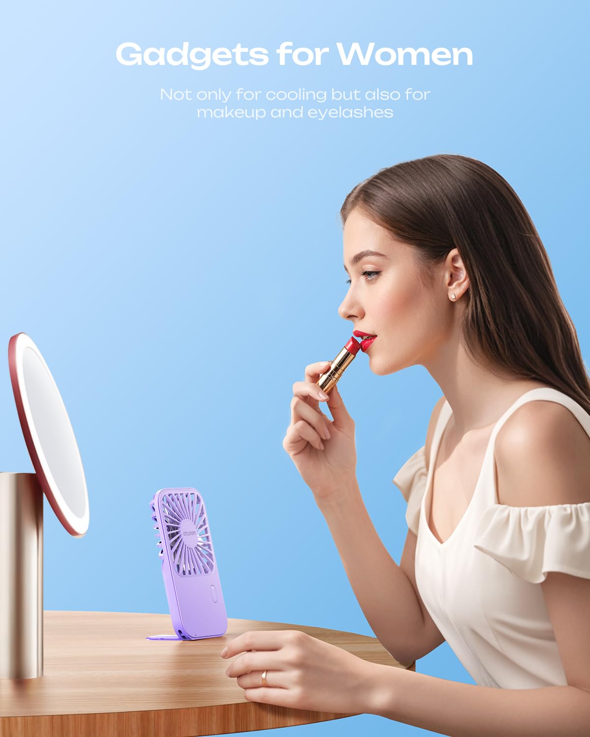 Otlonpe Mini Portable Handheld Fan, Small Personal Rechargeable Hand Held Fan With Foldable Stand