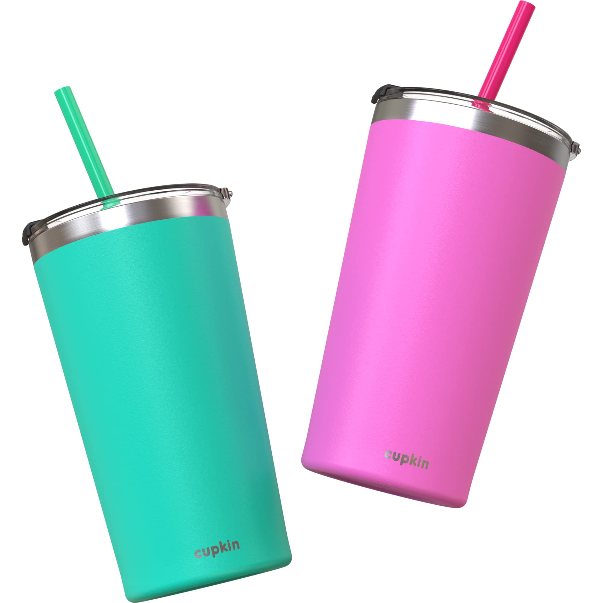 Cupkin Stainless Steel Insulated Tumbler With Lid And Straw, 20 Oz Water Bottle & Straw, Stainless