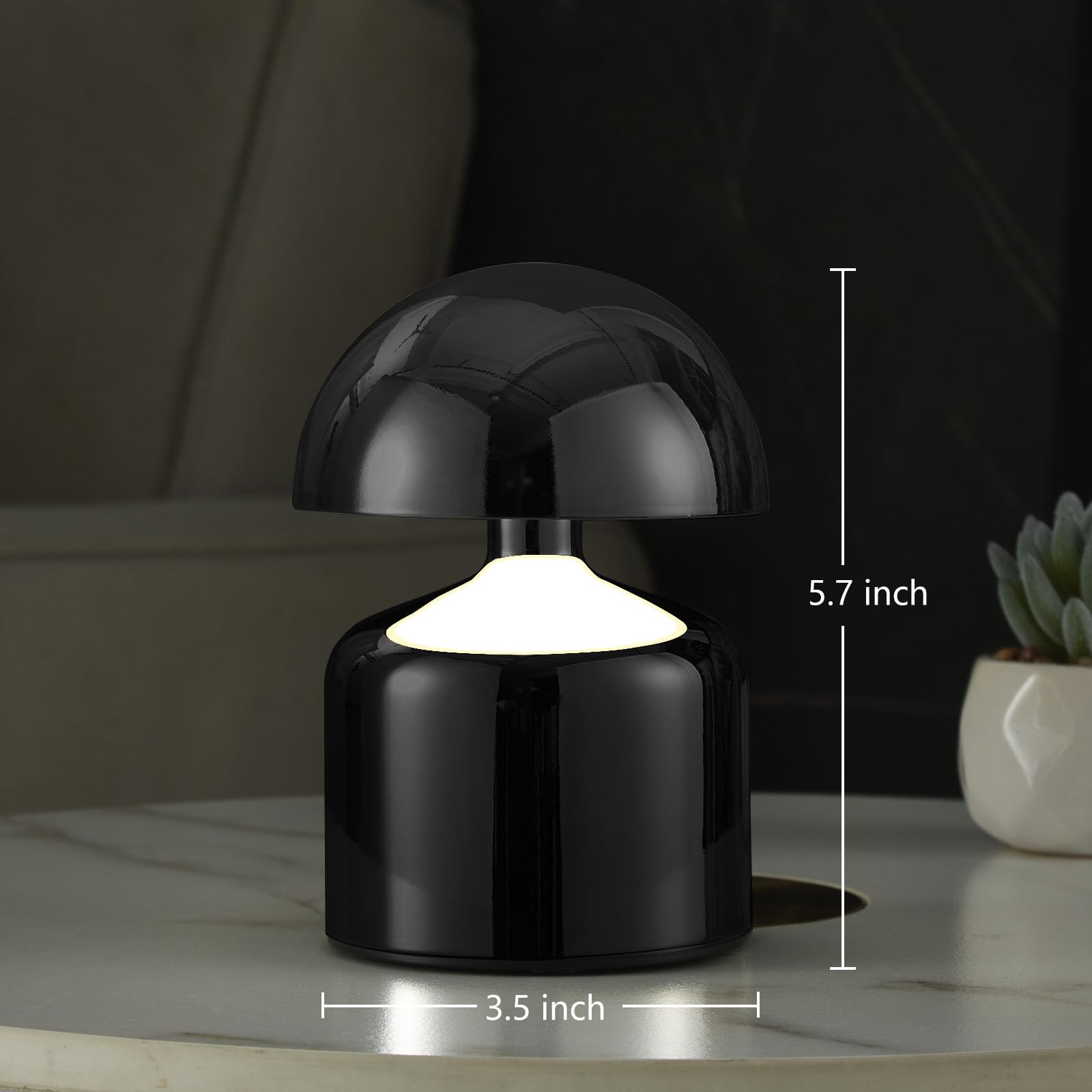 Saiweya Modern Cordless Mushroom Small Table Lamp Touch Led Lamps, 3-Way Dimmable Bedside Nightstand Lamp Mini Rechargeable Night Light For Bedroom, Living Room