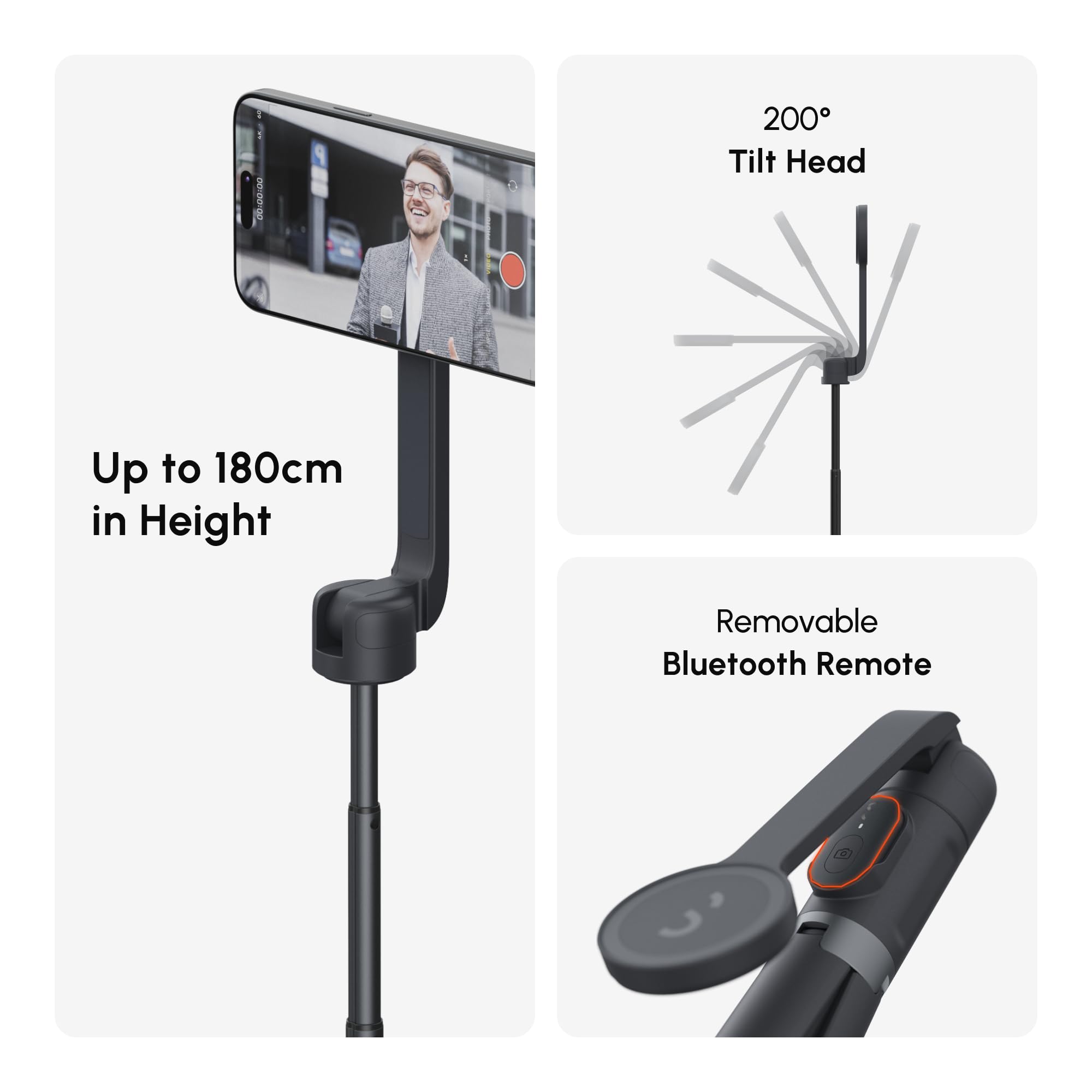 Shiftcam Snapstand Max – Magnetic Selfie Stick & Tripod – Compact, Foldable & Extendable With Tilt Head And Magnetic Bluetooth Remote (Stone, Snapstand Max)