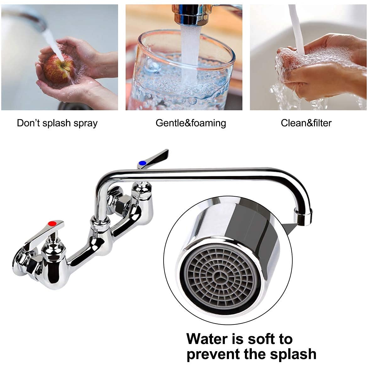 Coolwest 14” Swivel Nozzle Spout Replacement Part For Commercial Kitchen Sink Faucet, Long Swing Nozzle For Faucet Working On 3 Compartment Sinks, Brass Constructed, Chrome Polish