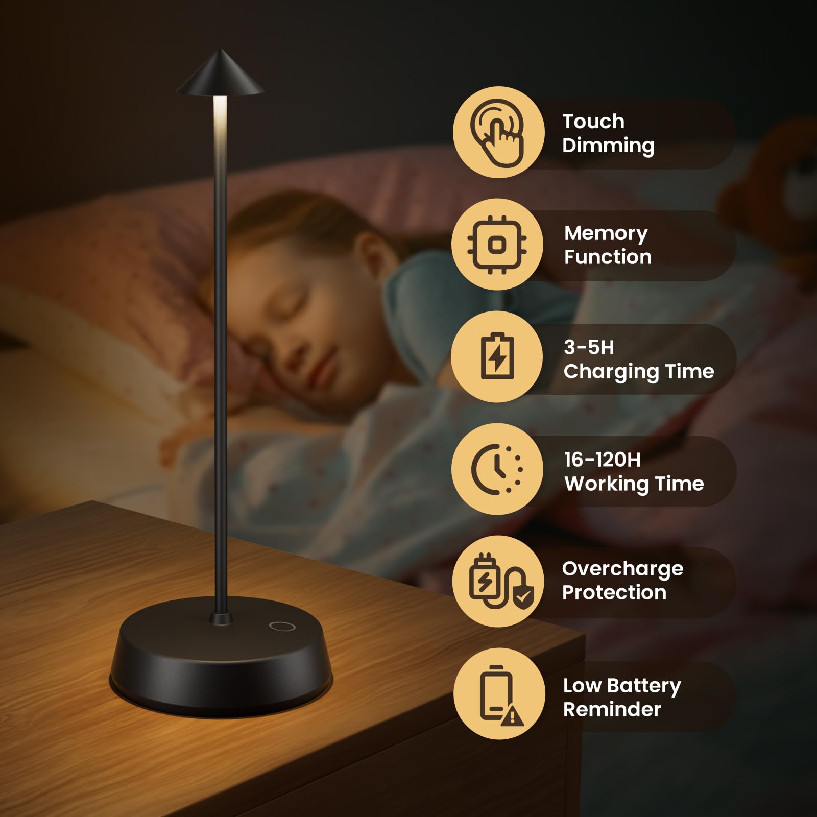 Kanweis Cordless Table Lamps Rechargeable, 6000Mah Led Battery Operated Desk Lamp, Portable Outdoor Waterproof Touch Stepless Dimmable Wireless Table Light For Dining Restaurant Home Patio (Black-1Pc)