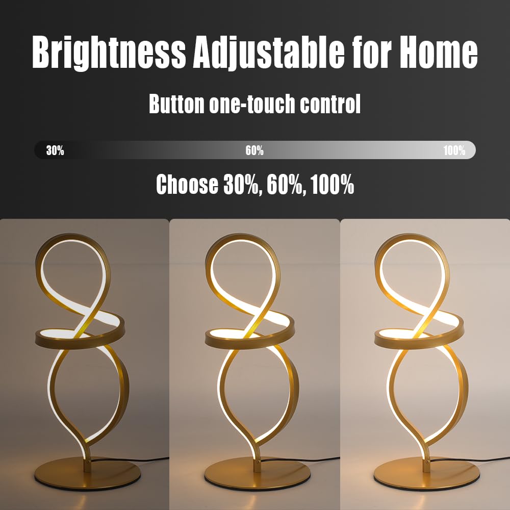 Yltlink Modern Dimmable Table Lamp,Gold Desk Lamp,Bedroom Bedside Lamps Spiral,Table Lamps,Living Room,Home Office Decor Desk Light,Dancer Shape,Aesthetic,Unique,Night Stands,15W,3 Color Temperature