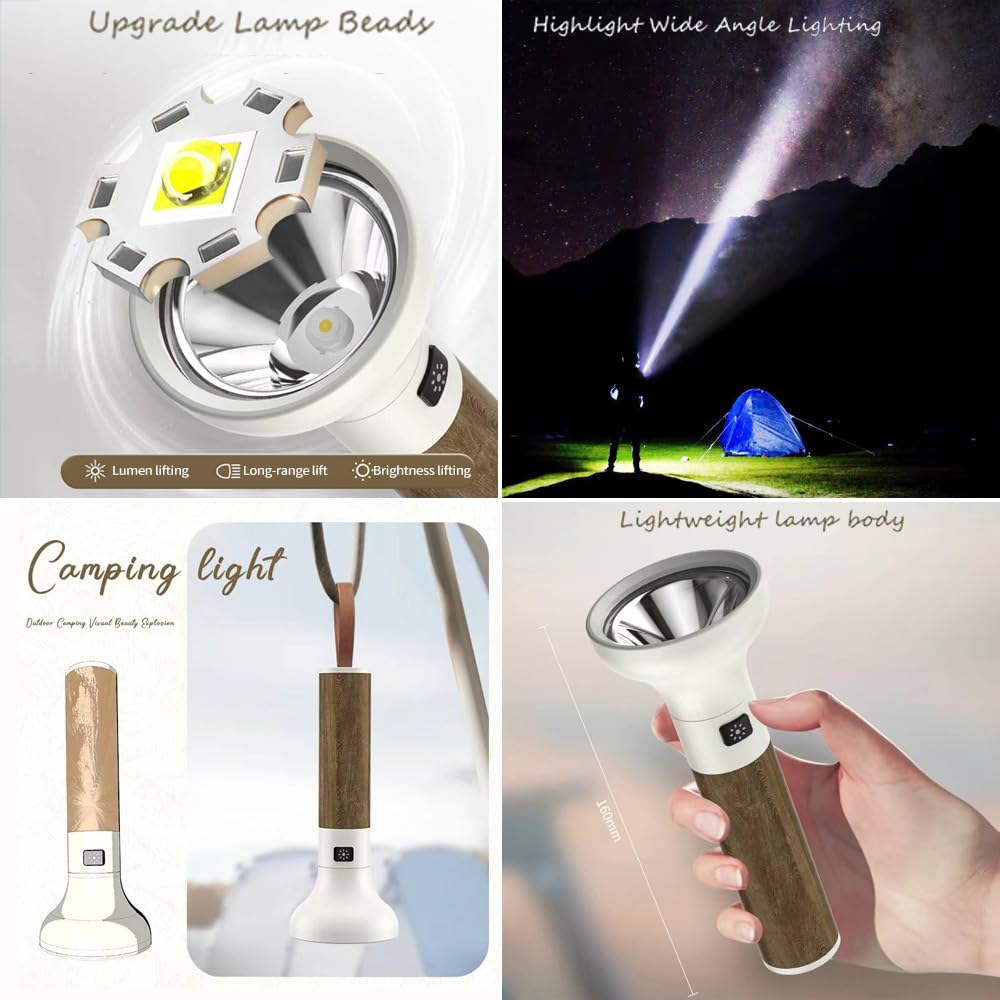 Yzyoe Led Rechargeable Flashlight,  Retro Torch Outdoor Lighting,500 Lumens 3-Speed Mode Spotlight.