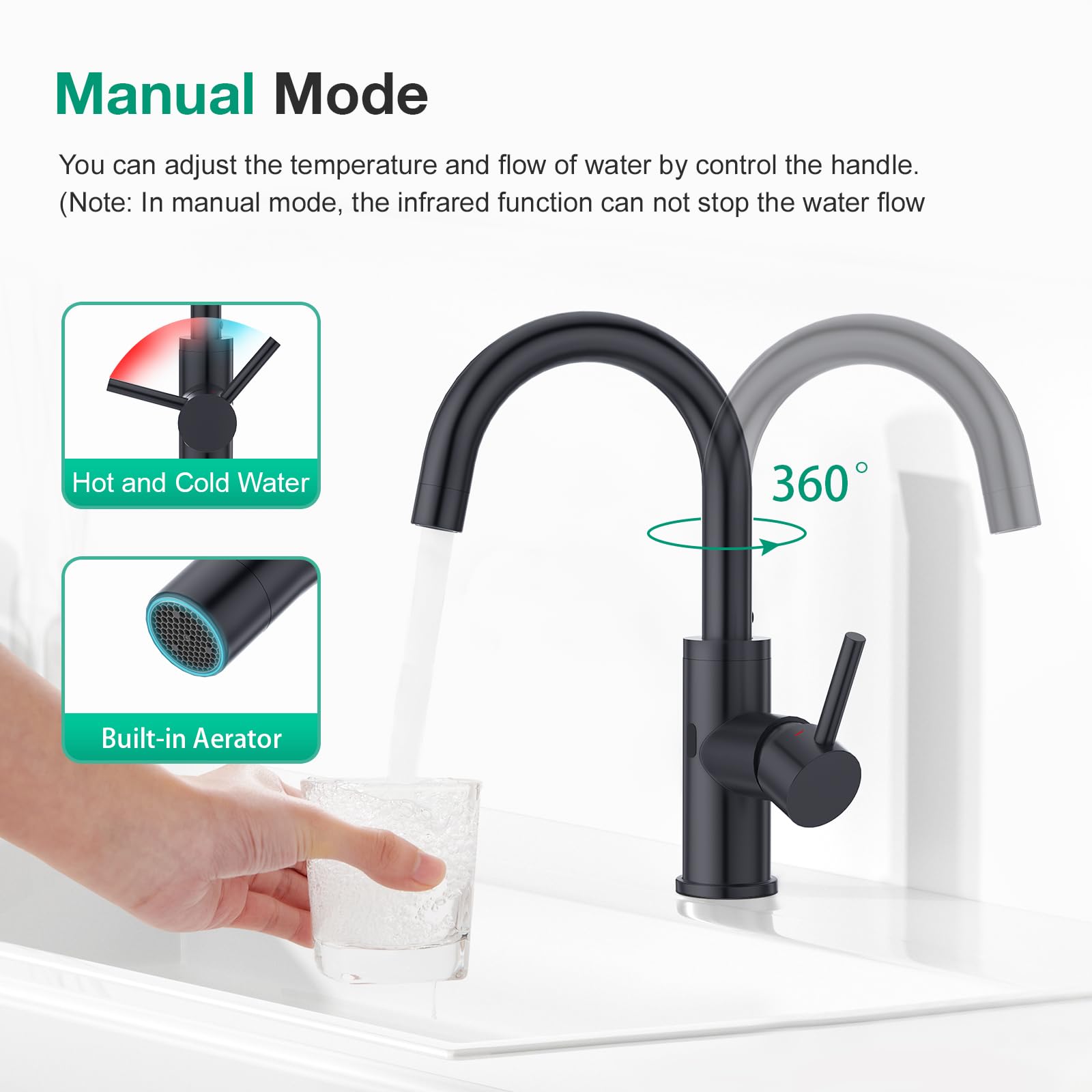 Crea Touchless Bar Sink Faucet,Black Bathroom Facuets 1 3 Holes, Single Handle Bathroom Faucets With Deck Plate,360°Swivel Stainless Steel Small Kitchen Faucet For Mini Pre Sink Rv Vanity Faucet