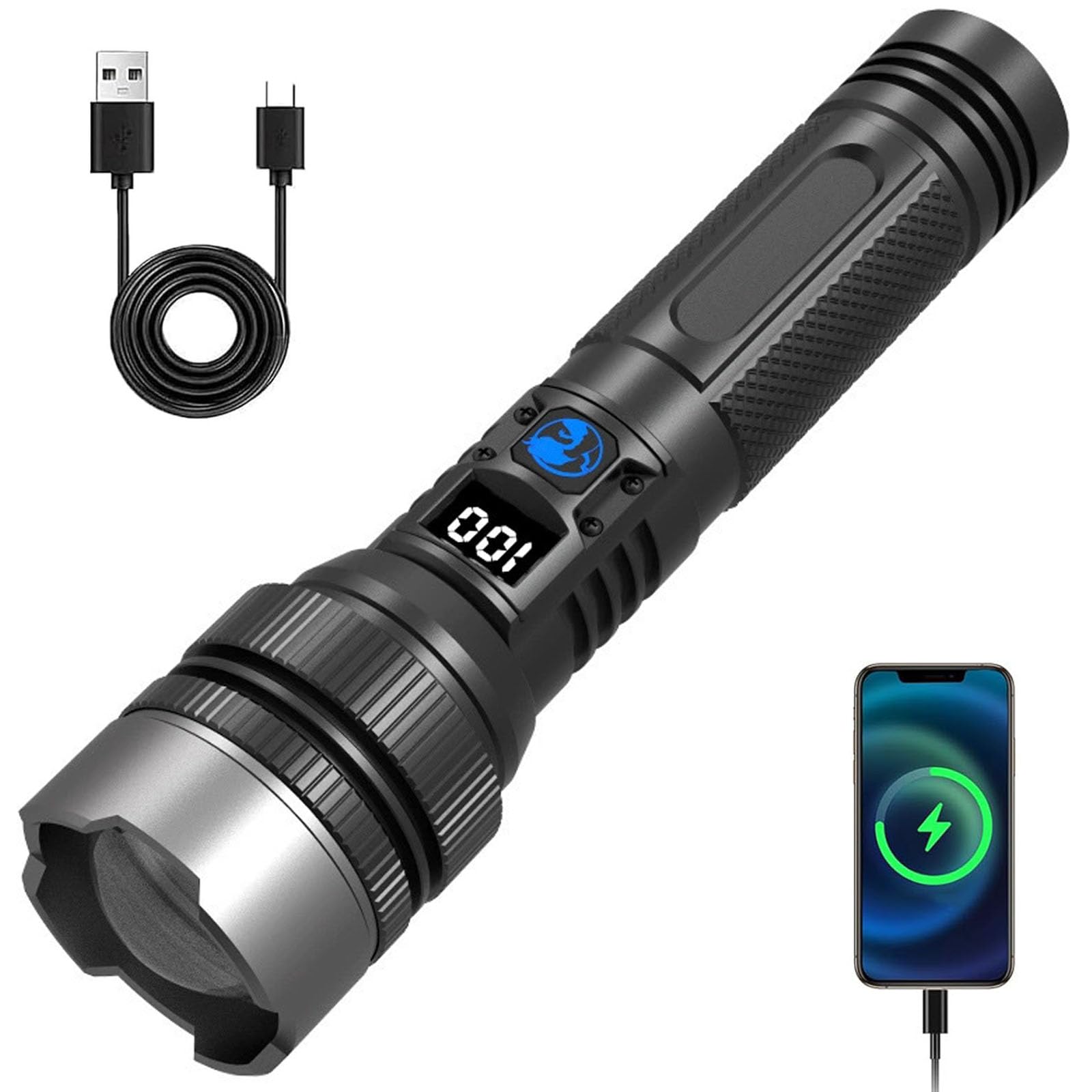 Hixako Benighty Flash Light,Benighty  The Ultimate Survival Flashlight,Led Rechargeable Utility Flashlights High Lumens,Waterproof Zoomable Emergencies Handheld Spotlight For Camping (1Pcs)