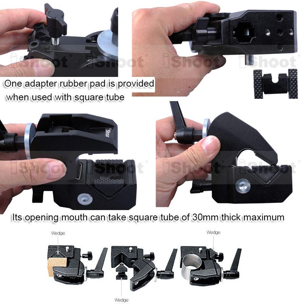 Ishoot Super Strong Universal Metal Photo Photography Camera Crab Clamp Holder For 5Cm Round Tubes Tripod Light Stand Boom & 3Cm Square Tube Desk Bookshelf Wooden Board