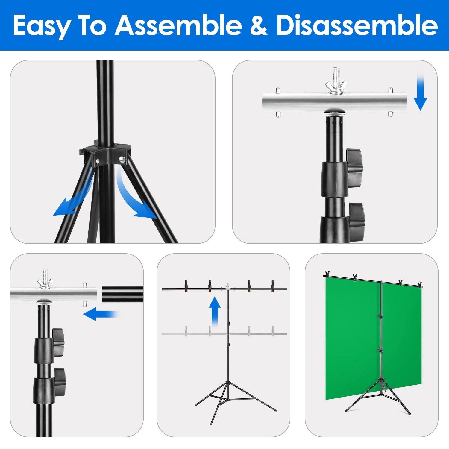 Imountek Backdrop Stand For Party, T-Shape Adjustable Photo Video Studio Photography Background Stand, 5×6.5Ft Photo Backdrop Stand With 6 Spring Clamps Sandbag Carry Bag For Birthday/Party/Wedding
