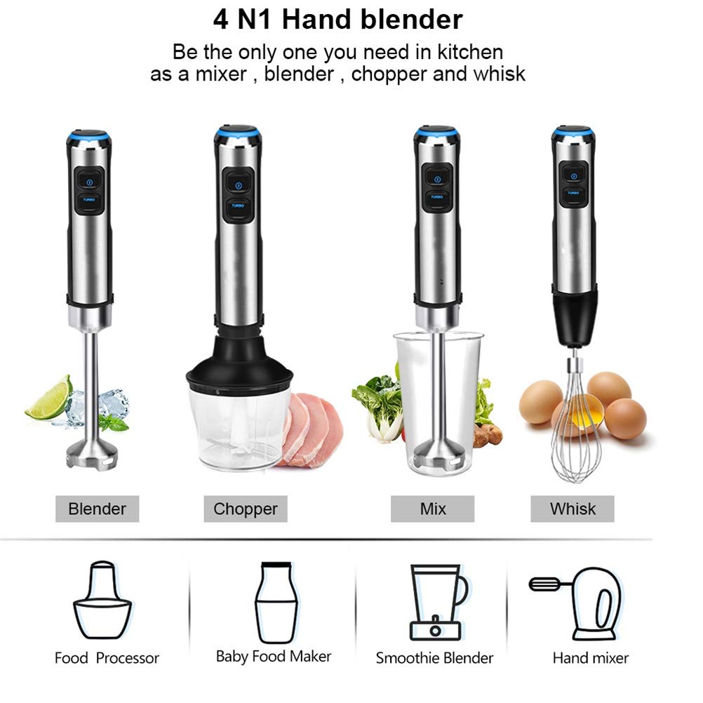 Efkerggjgtgtgjhpwelp 4 In 1 1500W Electric Stick Hand Blender Mixer Hand Immersion Egg Whisk Mixer Juicer Meat Grinder Food Processor
