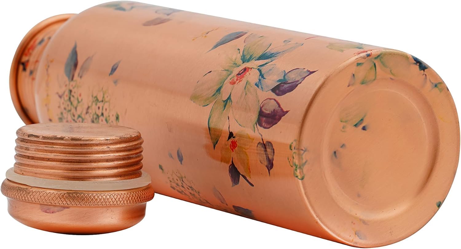 Craft Trade Printed Copper Bottle With Lid And Carry Bag For Drinking Water Leak Proof
