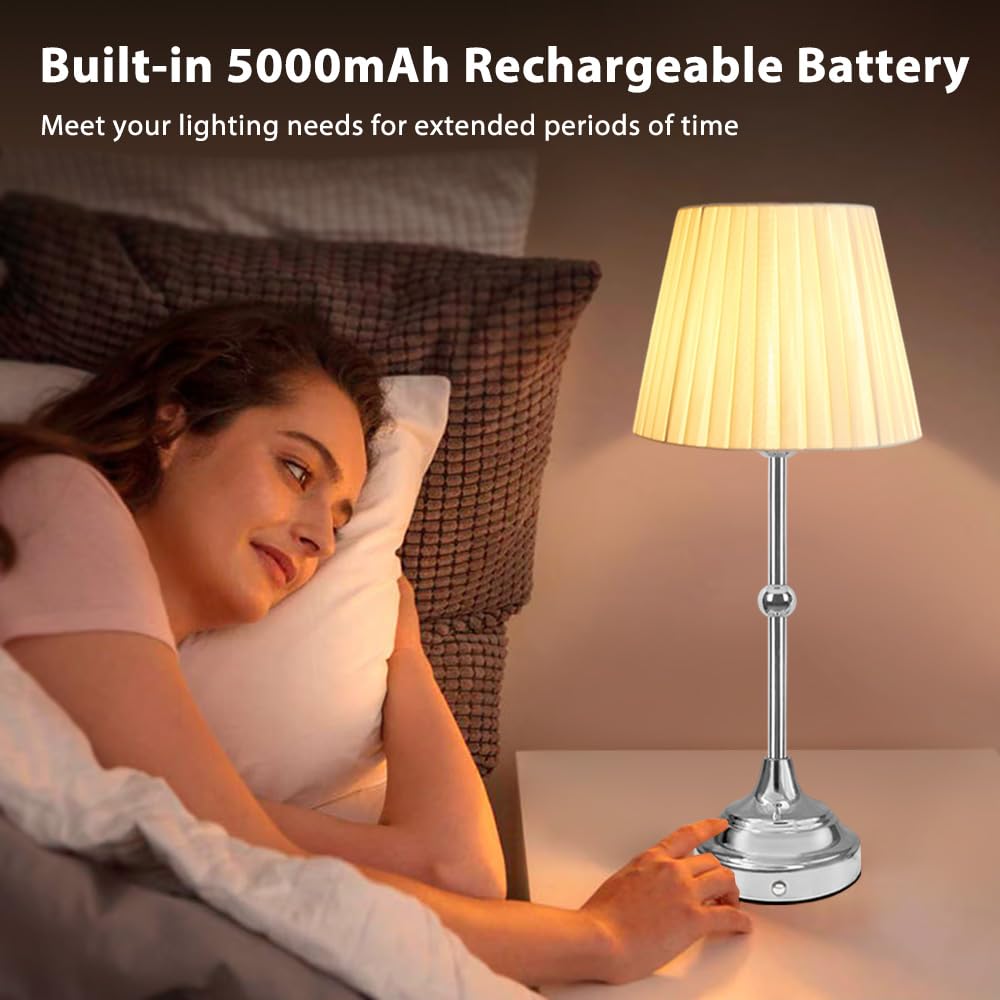 Ejfoiej Portable Led Table Lamp With Touch Sensor, 3-Levels Brightness Metal Desk, Bedside, Dining Room Lamp (Silver)