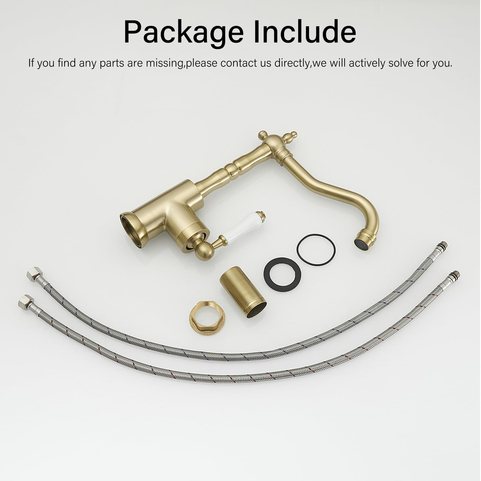 Bwe Brushed Gold Kitchen Sink Faucet Single Handle Bar Faucet For Kitchen Sink With 360° Swivel Spout High Arc Single Hole Wet Bar Faucet Mixer Tap Farmhouse