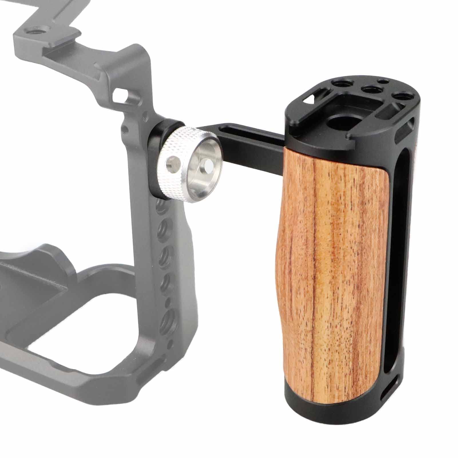 Magicrig Locating Side Handle For Arri Mount, Left/Right Mini Wooden Handgrip For Dslr Camera Cage, With Cold Shoe 1/4"-20 And 3/8"-16 Arri Locating Threads, Up And Down Adjustable