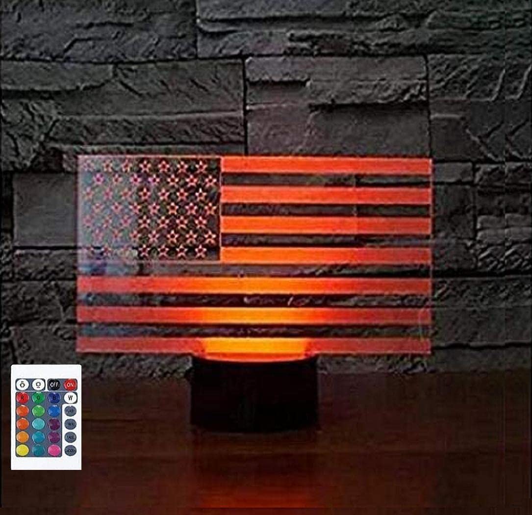 Superiorvznd 3D American Flag Stripes Night Light Remote Control Power Touch Table Desk Optical Illusion Lamps 16 Color Changing Lights Home Decoration Xmas Birthday