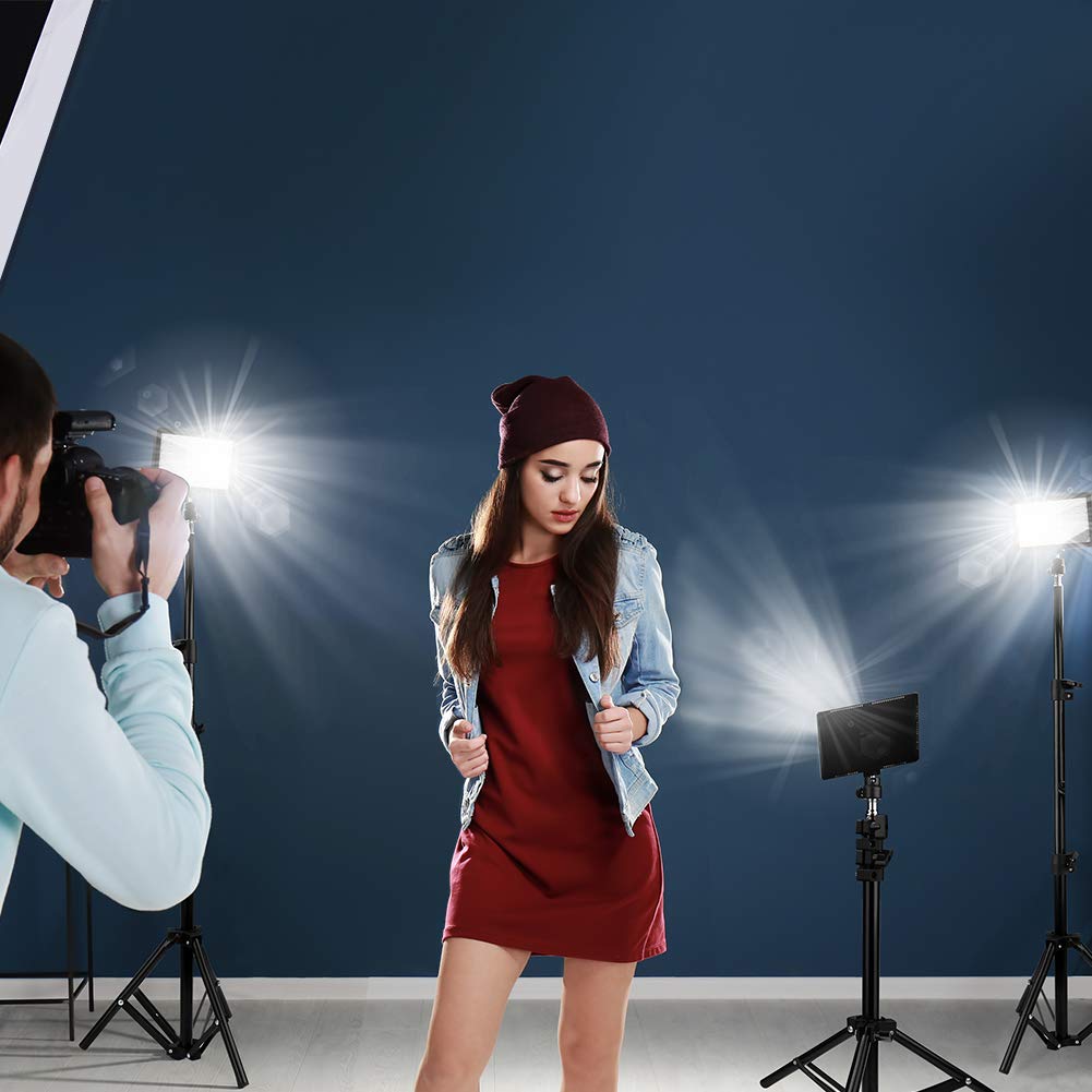 Obeamiu 3 Packs 70 Led Video Light With Adjustable Tripod Stand/Color Filters, 5600K Usb Studio Lighting Kit For Tablet/Low Angle Shooting, Collection Portrait Youtube Photography