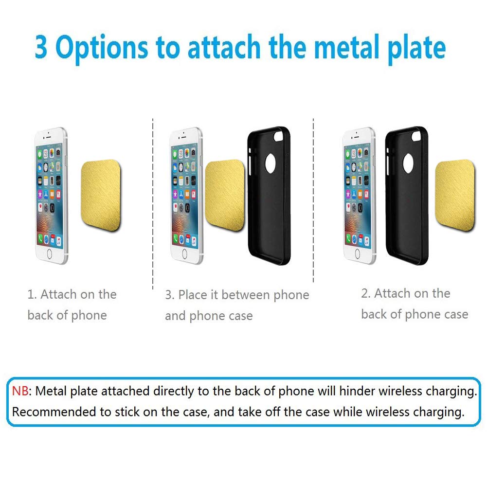Ackllr 16 Pieces Phone Car Mount Metal Plate With Adhesive For Magnetic Cradle-Less Mount,Cell Phone, Gps And Tablet Holder, 8 Rectangular And 8 Round, Black, Silver, Gold, Rose Gold