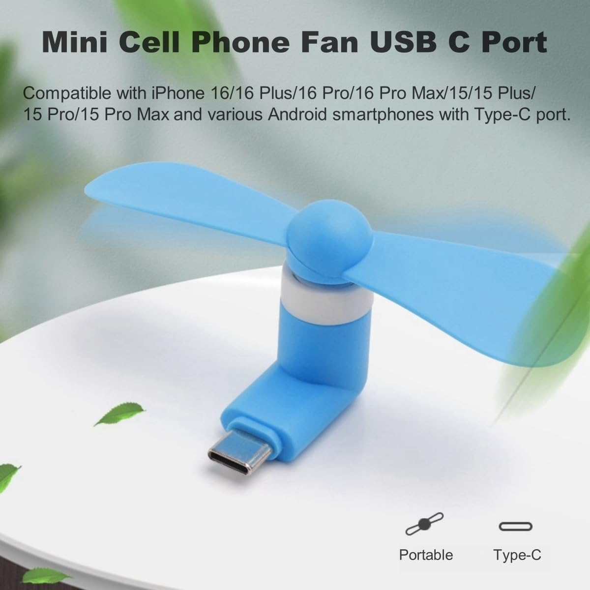 Phone Fan Usb C, 6 Pack Mini Portable Cell Phone Fan Attachment For Iphone 16/16 Plus/16 Pro/16 Pro