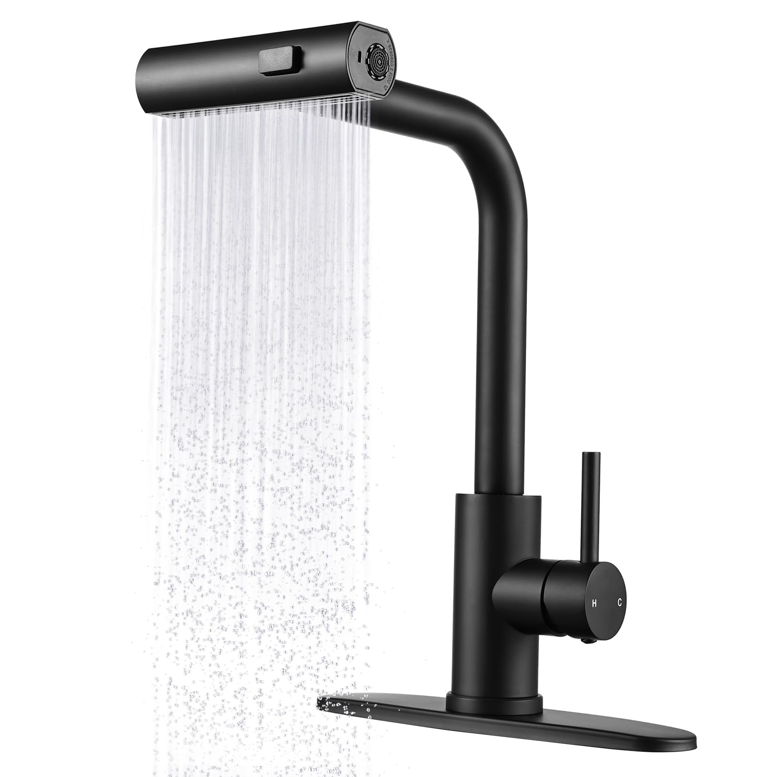 Peppermint Black Kitchen Faucet With Pull Down Sprayer Waterfall Kitchen Sink Faucet Stainless Steel Rv Matte Black Kitchen Faucets Single Handle Faucets For Kitchen Sink 1 Or 3 Hole 360° Rotatable