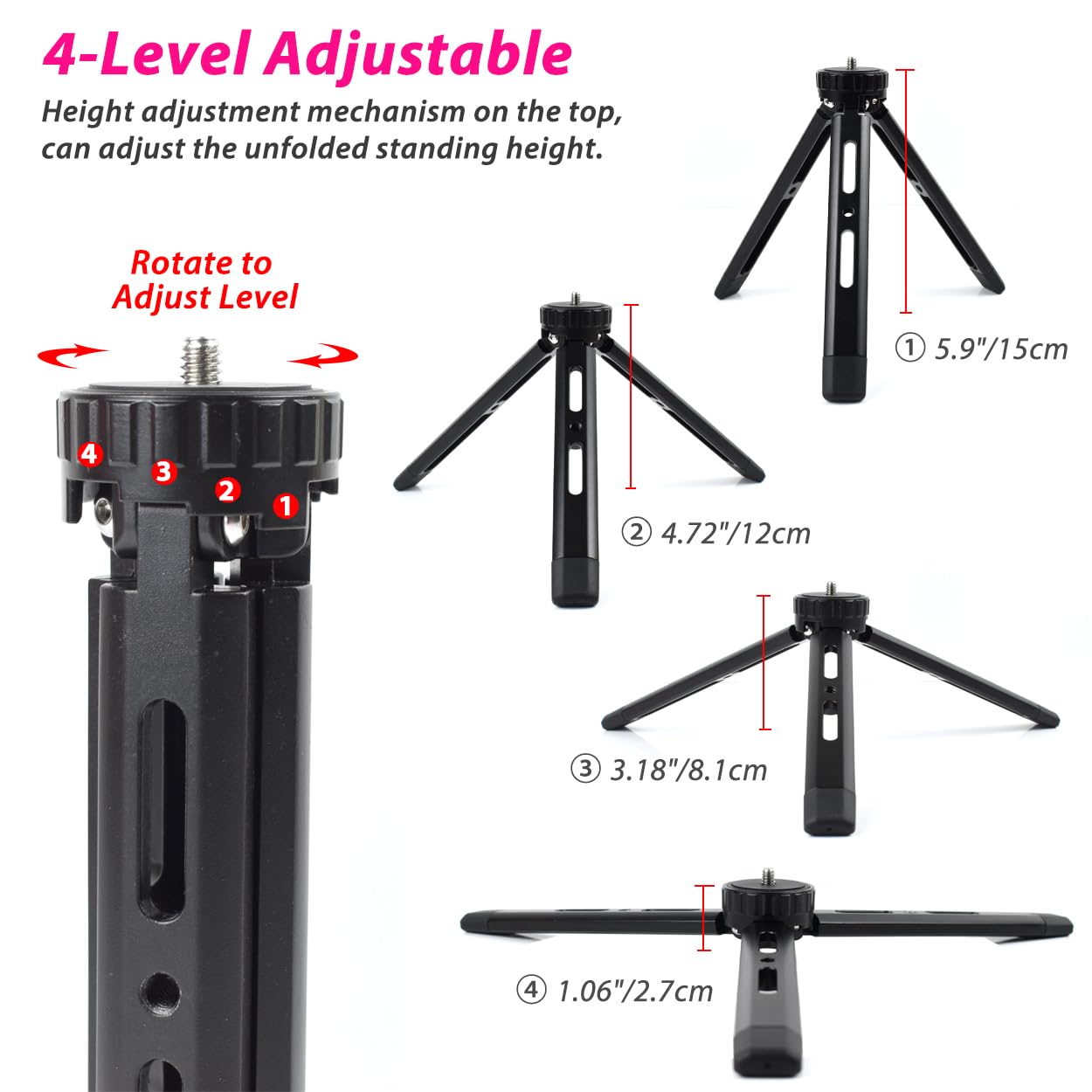 Akeipho Adjustable Aluminum Mini Tripod - Desktop Tabletop Stand For Dslr Cameras, Zhiyun Weebill/Smooth/Crane, Dji Ronin S/Sc/Rsc/Rs, Osmo Mobile, Stabilizer Handle (4-Level Adjustable)