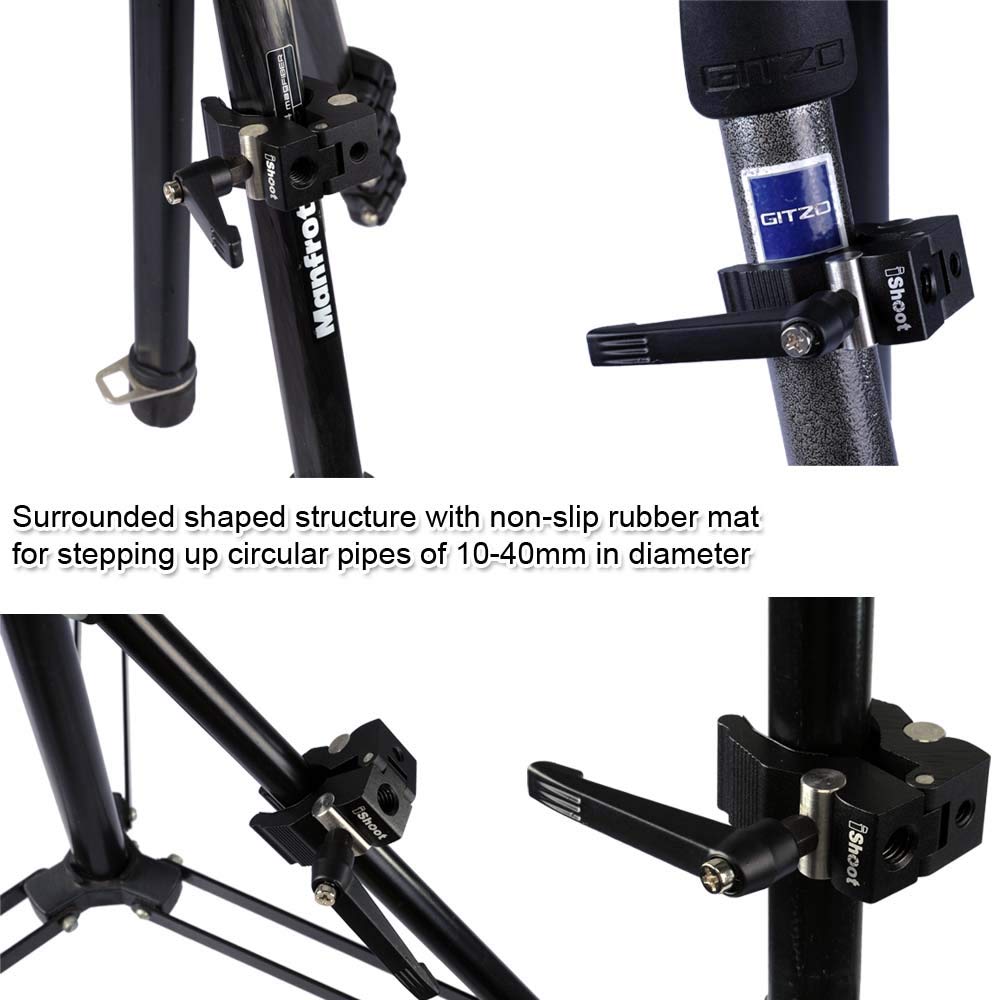 Ishoot Improved Versatile All-Metal Crab Clamp Magic Hand Pliers With 1/4" & 3/8" Screw Hole, Used For Photography Camera Tripod Studio Flash Light Stand Boom Round Tube Circular Pipe Of Dia-10-40Mm