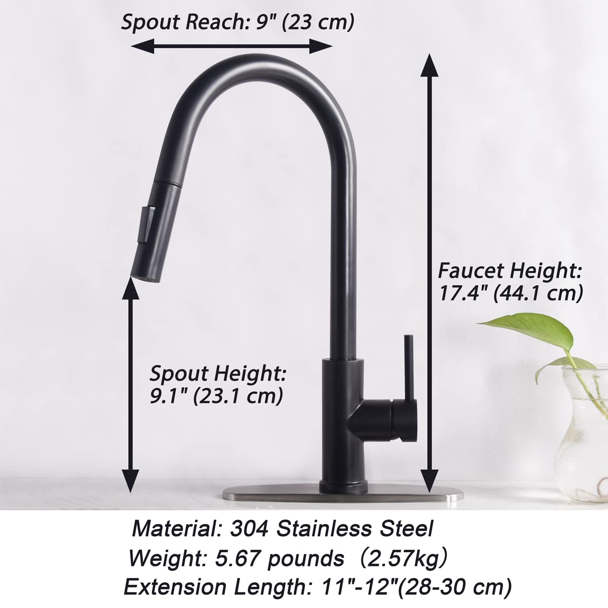Trywell Matte Black Kitchen Sink Faucet High Arc Single Handle Faucet, 304 Stainless Steel Pull Out Kitchen Faucet Hot & Cold Water Black Kitchen Faucet With Pull Down Sprayer