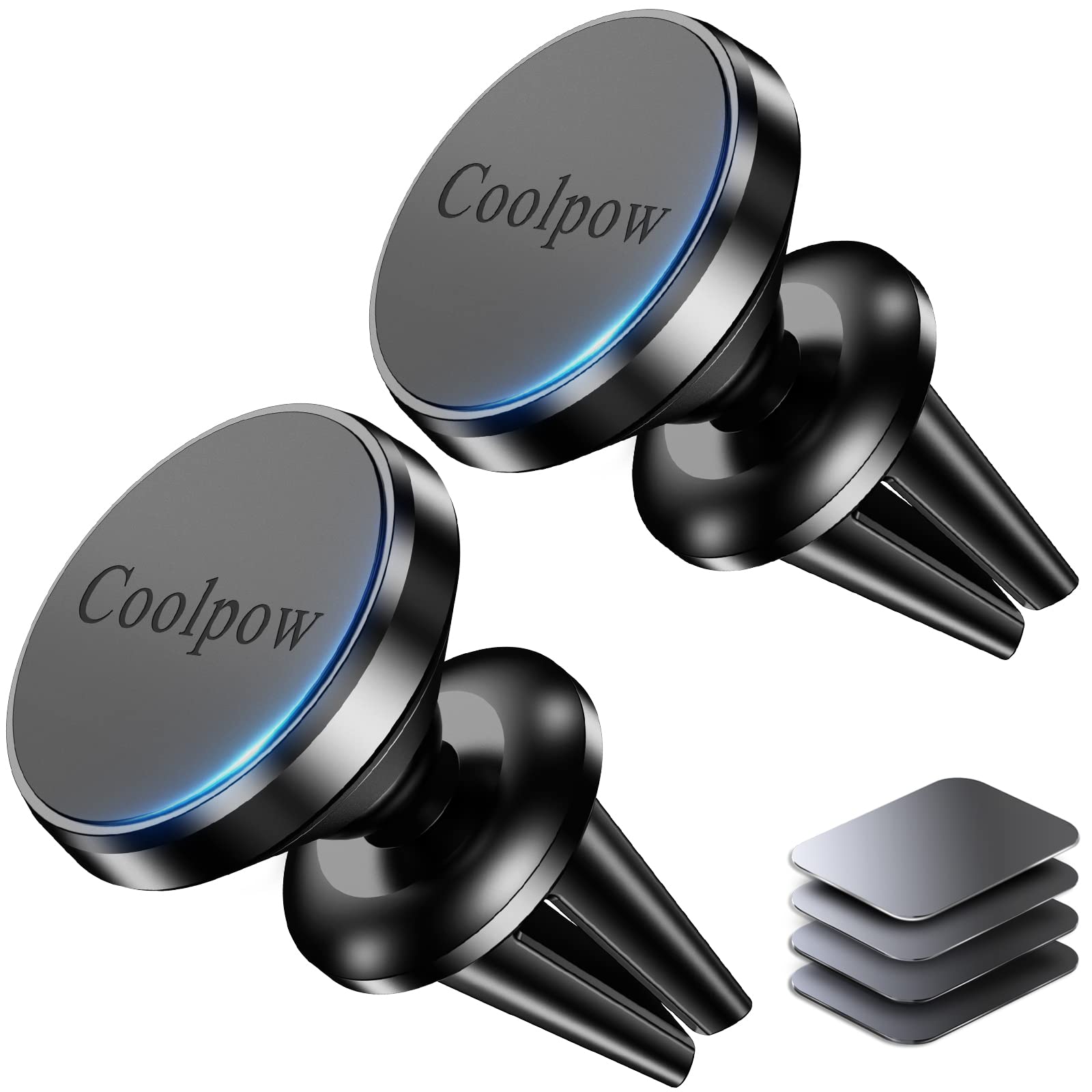 Coolpow 【2-Pack】Car Vent Magnetic Phone Mount[ Easily Install ] Reusable Magnetic Phone Holder For Car Vent Air[ Strong Magnet ] [ 360° Rotation ] Fit For Iphone 13 12 11 Pro Max Samsung & All Cell Phone